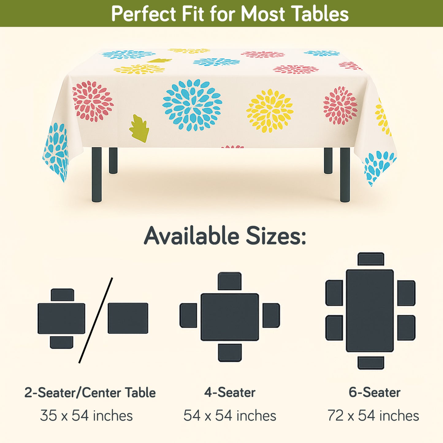 PEVA Waterproof Table Cover Cloth for 2/4/6 Seaters Dining Table | Dustproof Table Cloth for Study & Coffee Table, Multicolor Chrysanthemum