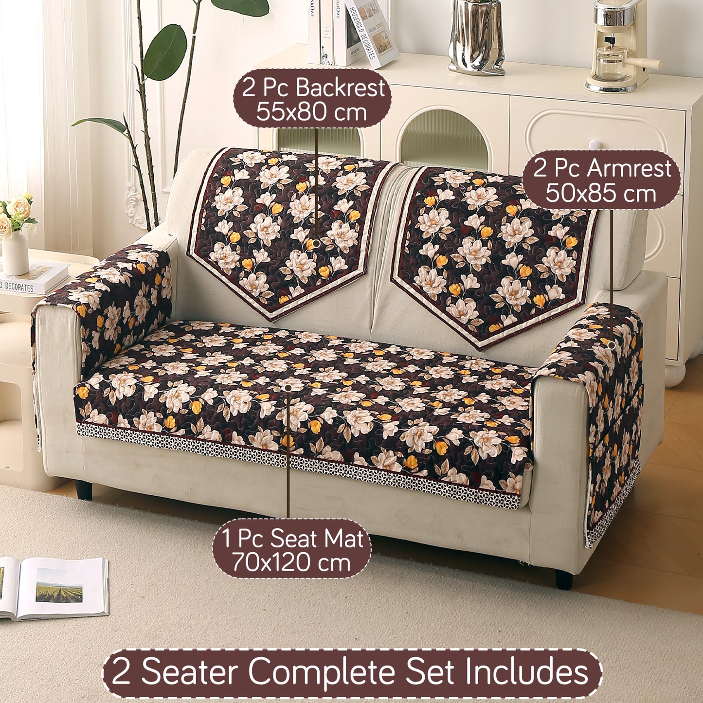 Florentina Series Printed Holland Velvet Sofa Mat - Camellia Brown