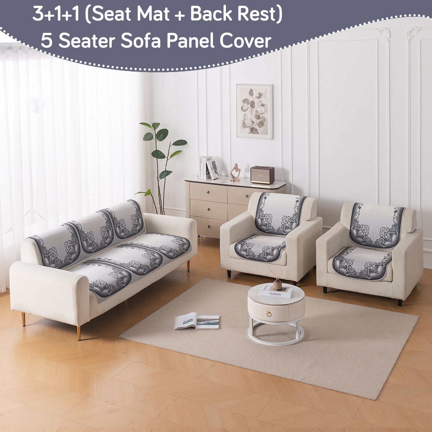 HeavenHue Fleece Soft Touch Quilted Sofa Cover Set Washable Sofa Panel for Seat & Back - Twilight Lace