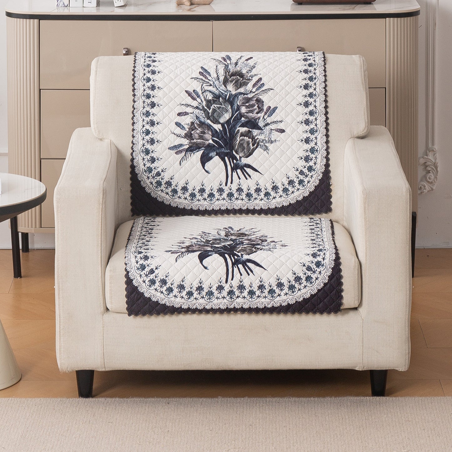 LoomVerse Quilted Sofa Cover Set Washable Sofa Panel for Seat & Back - Midnight Bloom