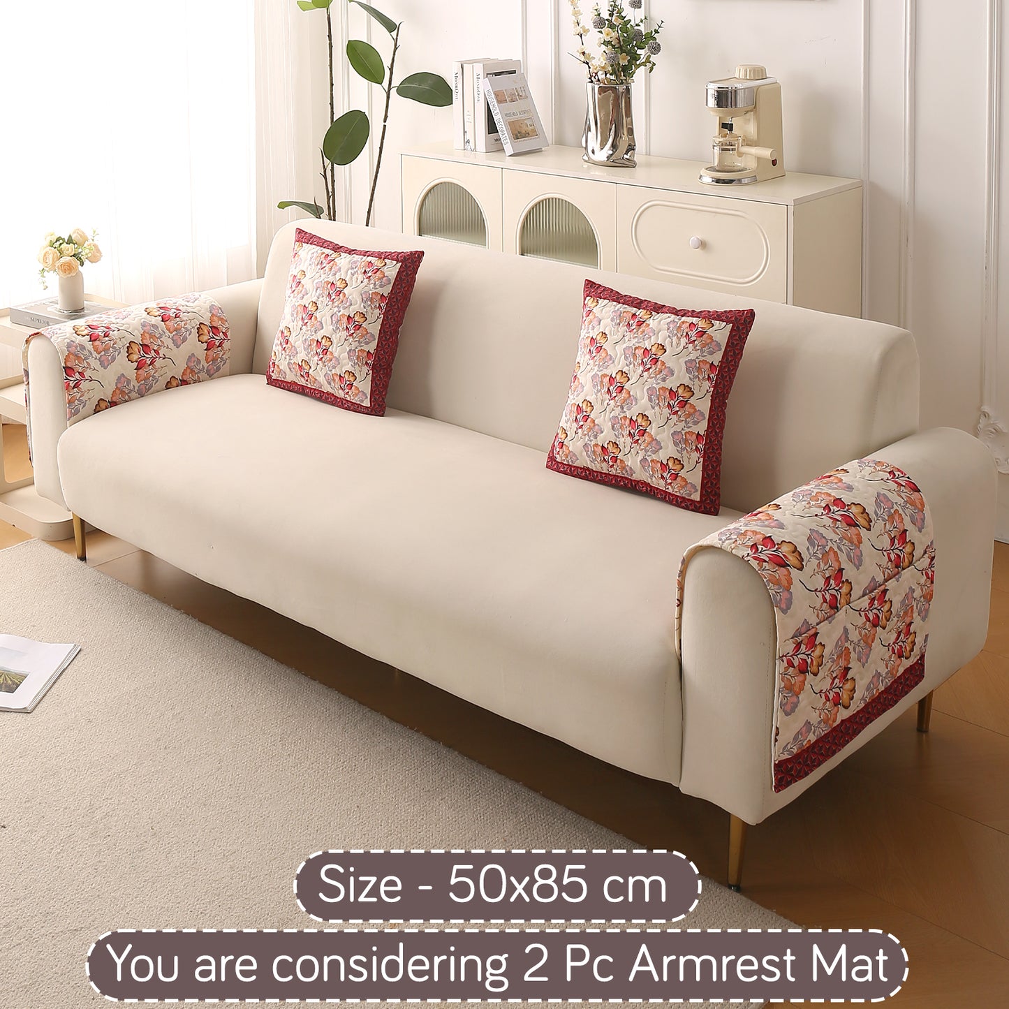 Florentina Series Printed Holland Velvet Sofa Mat - Autumn Cream