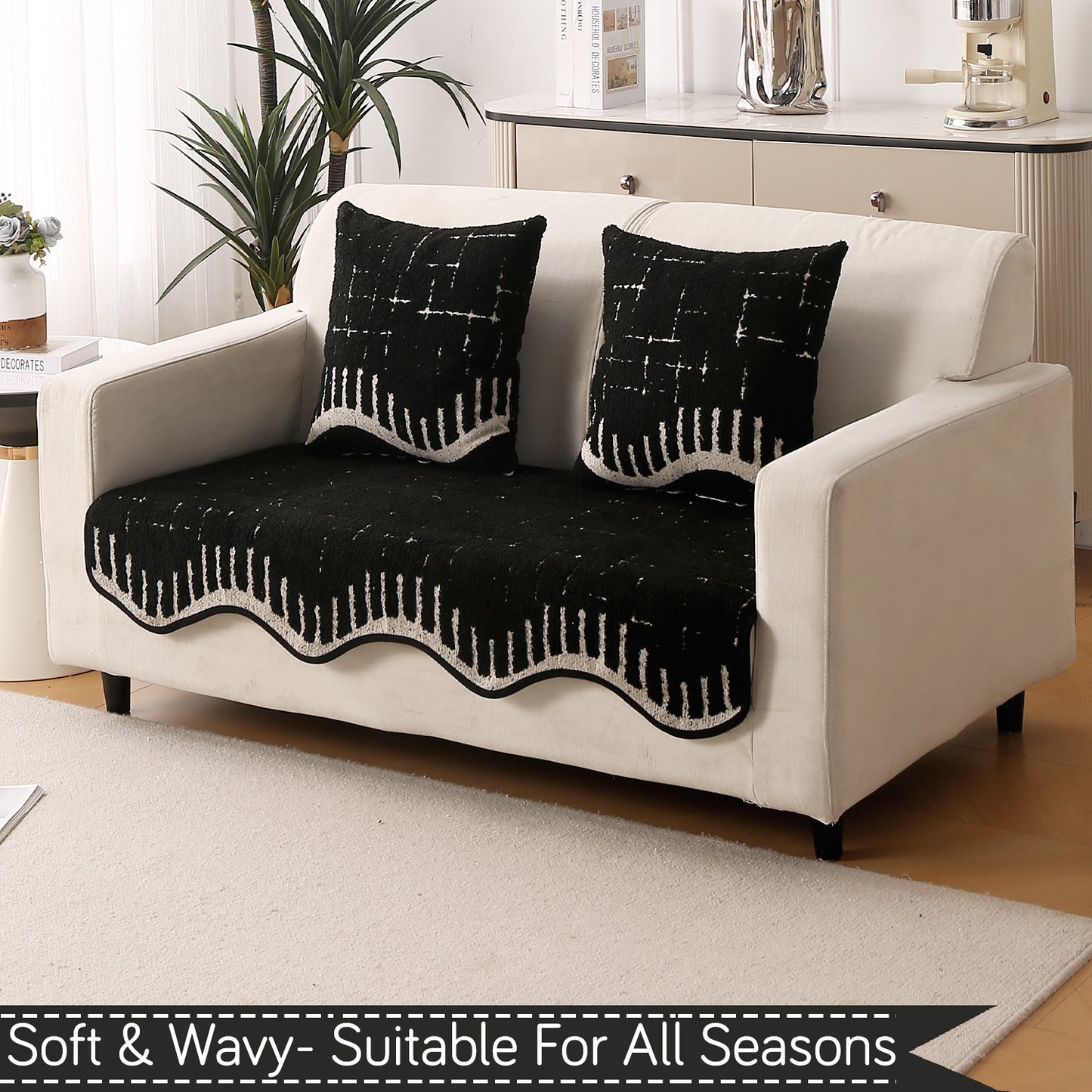 Premium Supple Soft Wavy with Curve Sofa Cover Mat, Black