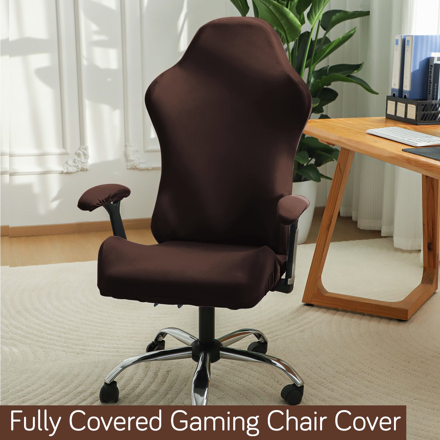 Gaming Chair Cover Stretchable Computer Rotating Chair Seat Covers Slipcover, Brown