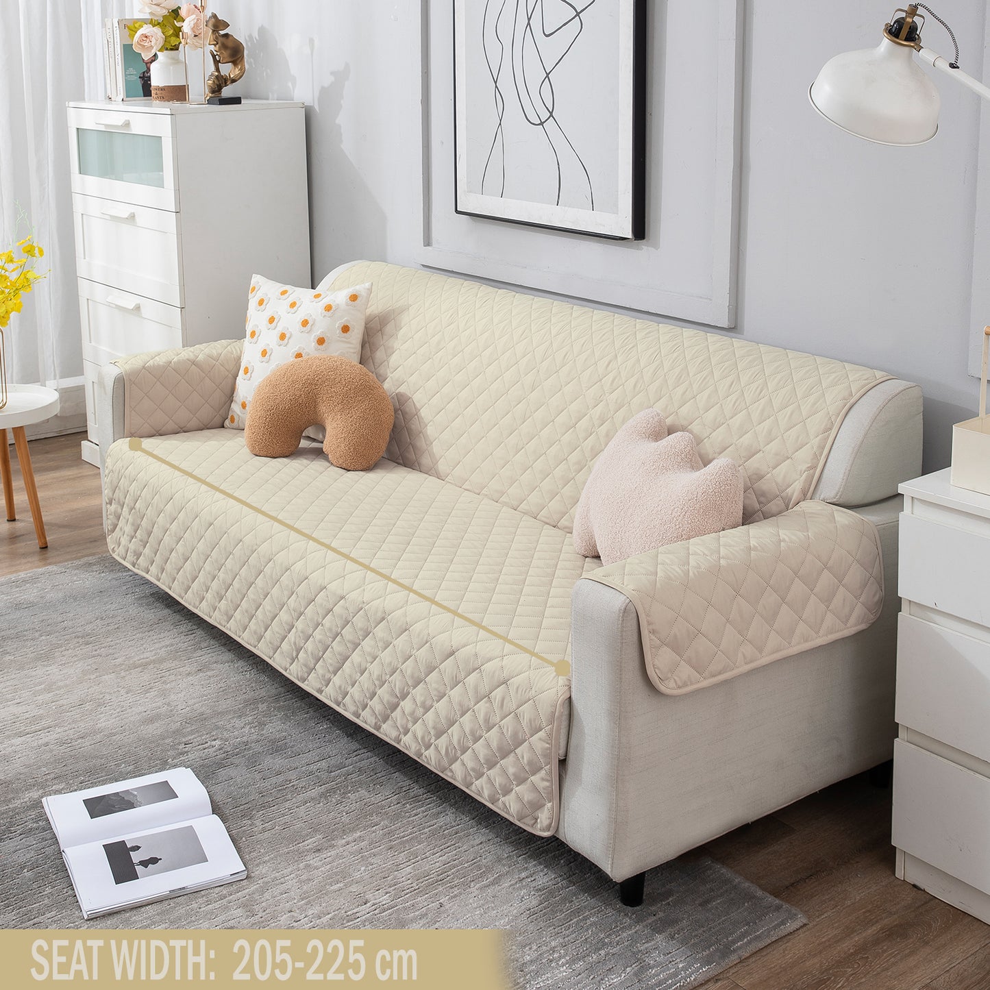 Quilted Polyester Sofa Cover Mat Pet Friendly, Cream