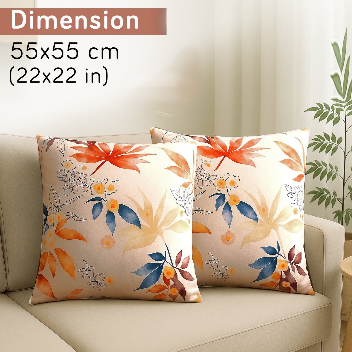 Buy Amber Serene Flora Printed Zippered Velvet Sofa Cushion Covers