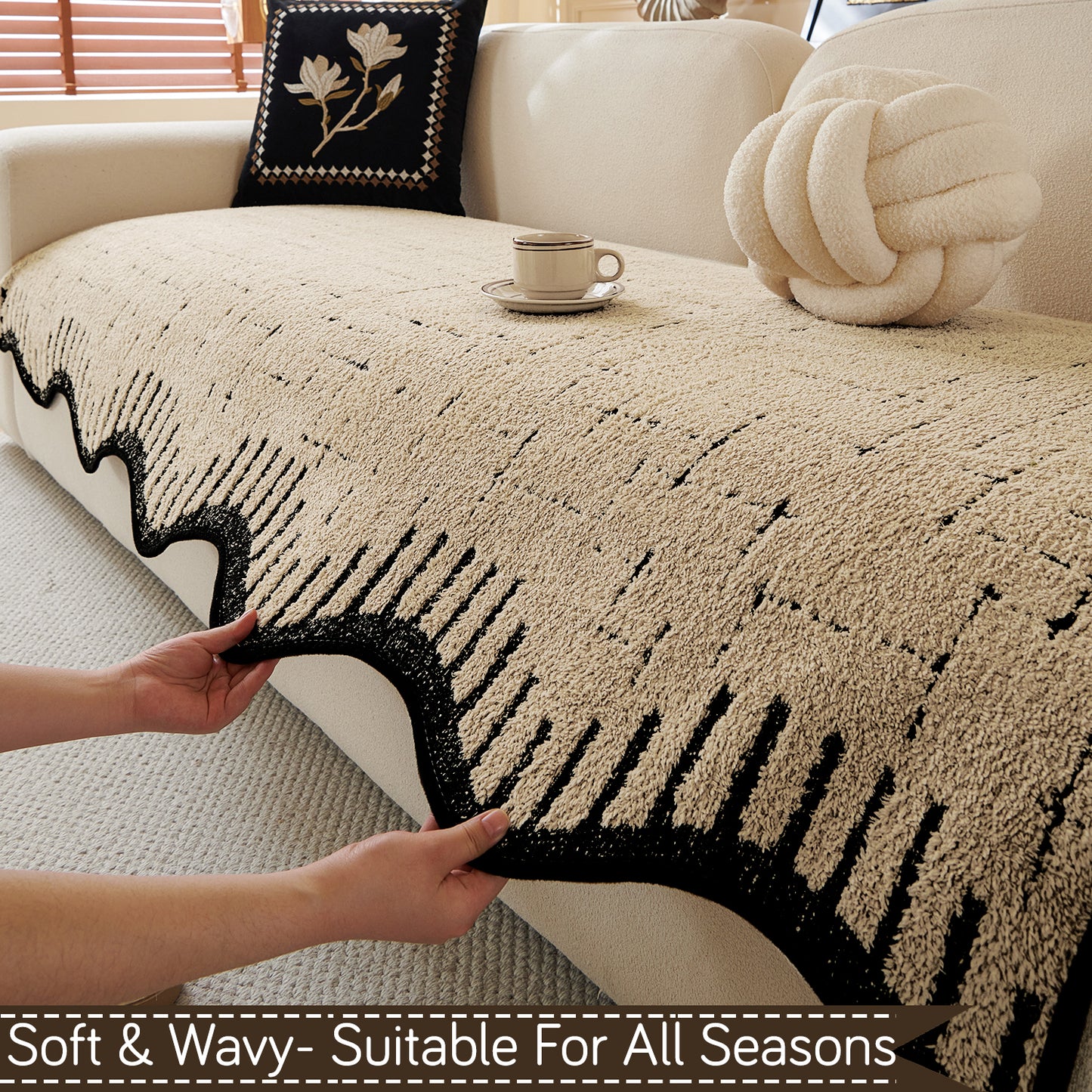 Premium Supple Soft Wavy Sofa Cover Mat, Brown