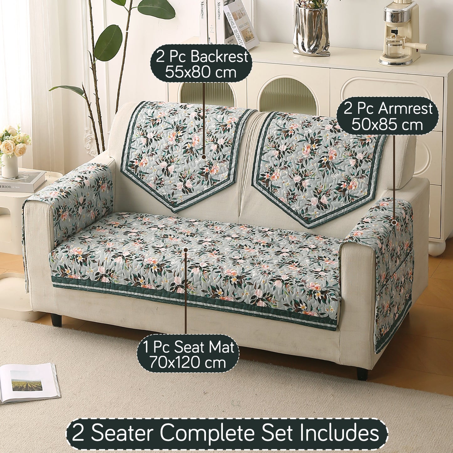 Florentina Series Printed Holland Velvet Sofa Mat - Magnolia Green