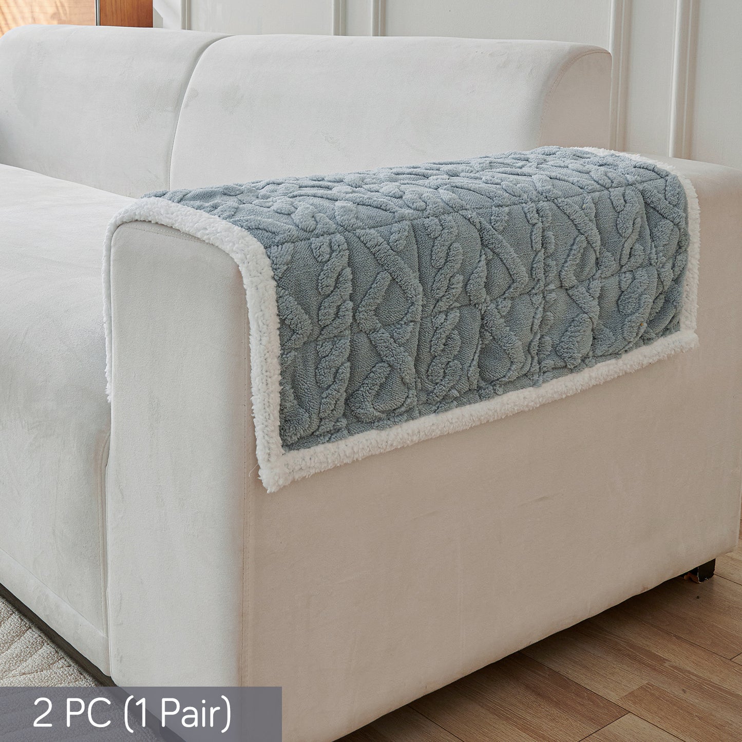 'Italian Caelora' Luxury Jacquard Plush Sofa Cover Mat and Anti-Slip Armrest Covers - Powder Blue