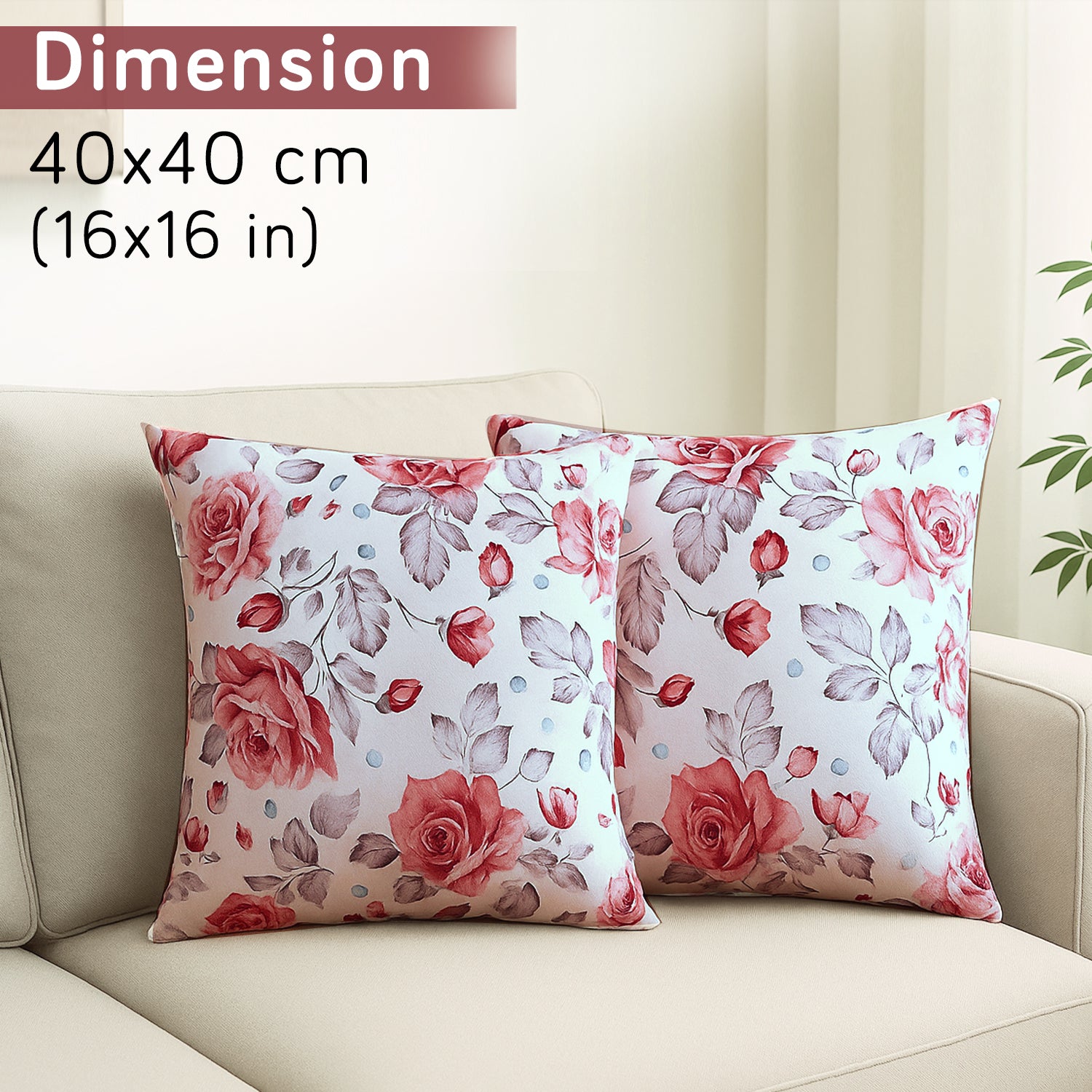 Buy Red Cottage Rose Printed Zippered Velvet Sofa Pillow Covers