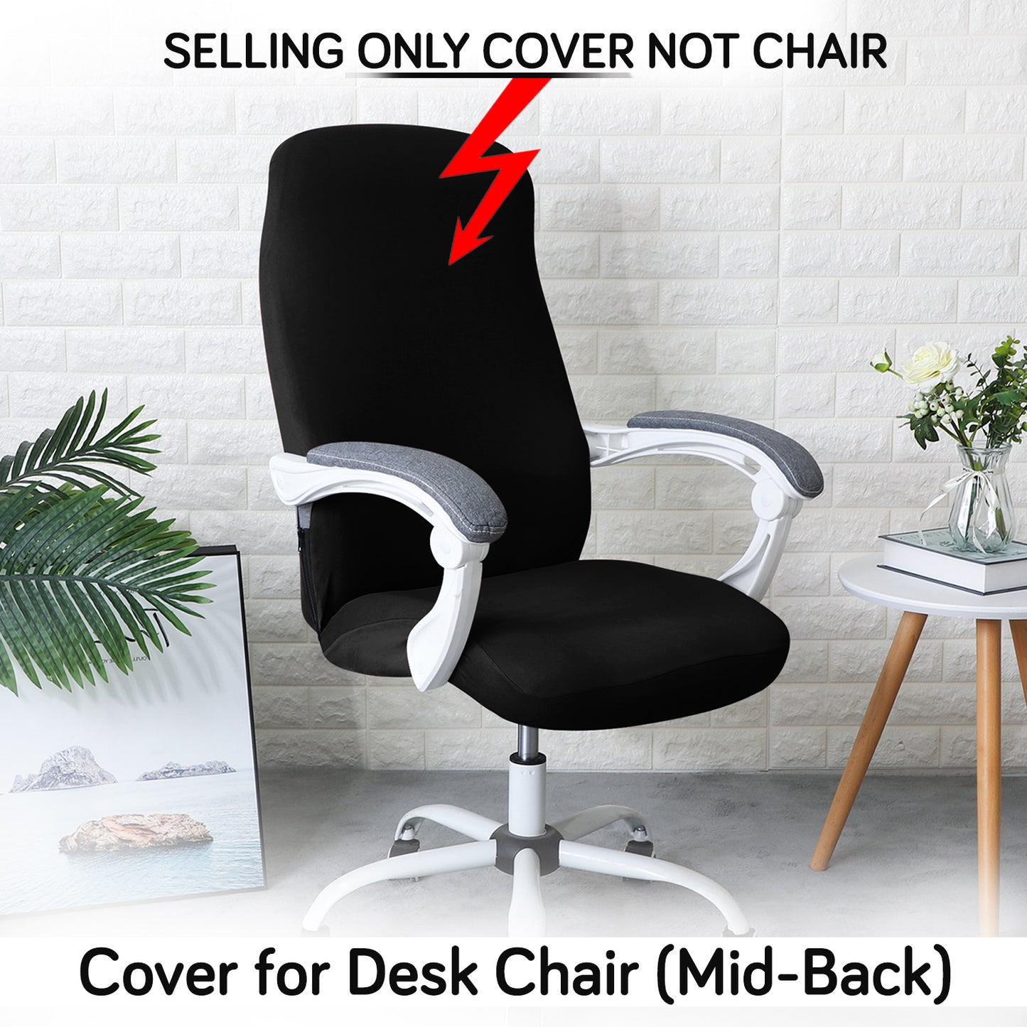 Office Chair Cover for Desk Chair (Mid-Back) – 140 GSM Stretch Fabric – Washable, Durable & Anti-Slip – Fits Mid-Back Office Chairs, Black