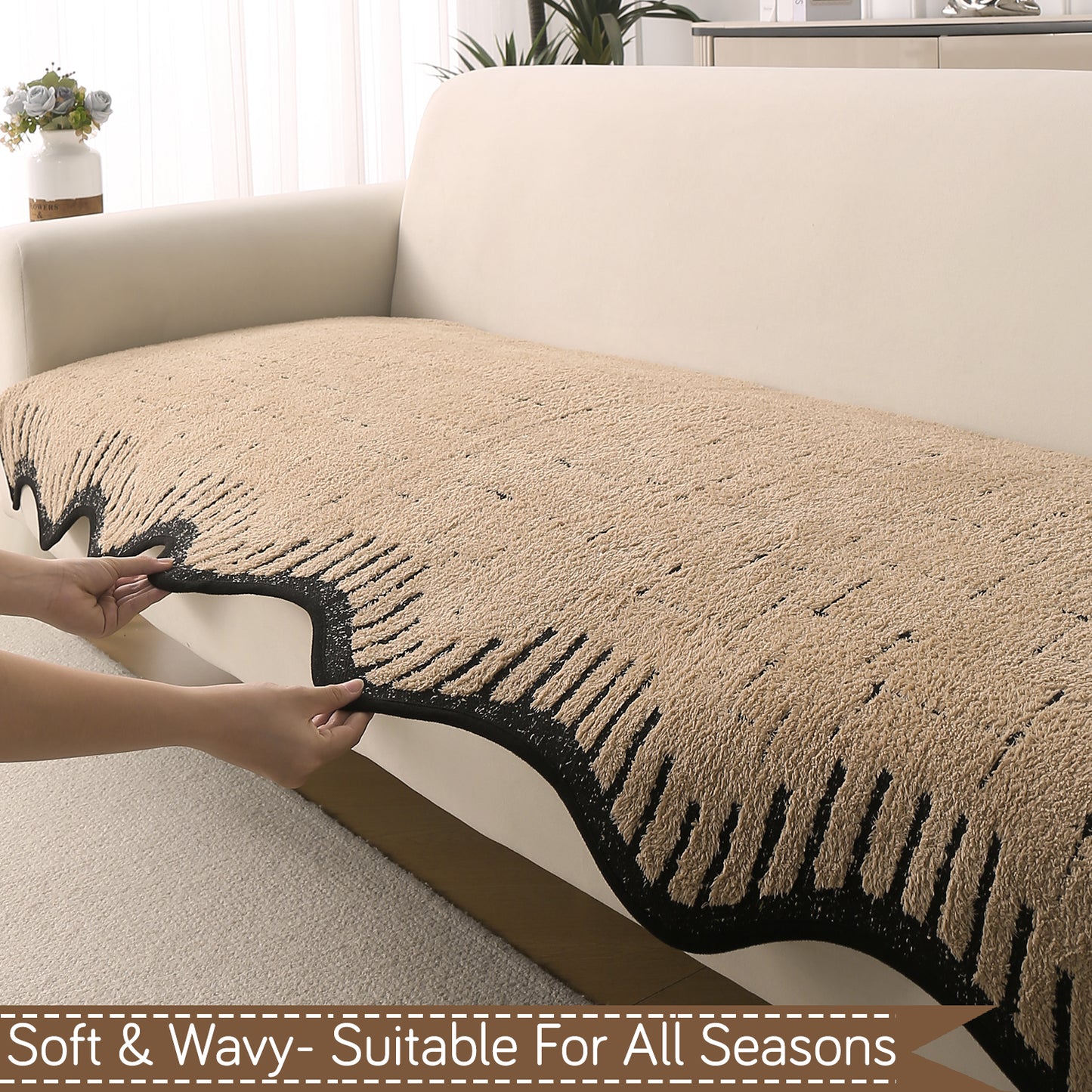 Premium Supple Soft Wavy with Curve Sofa Cover Mat, Brown