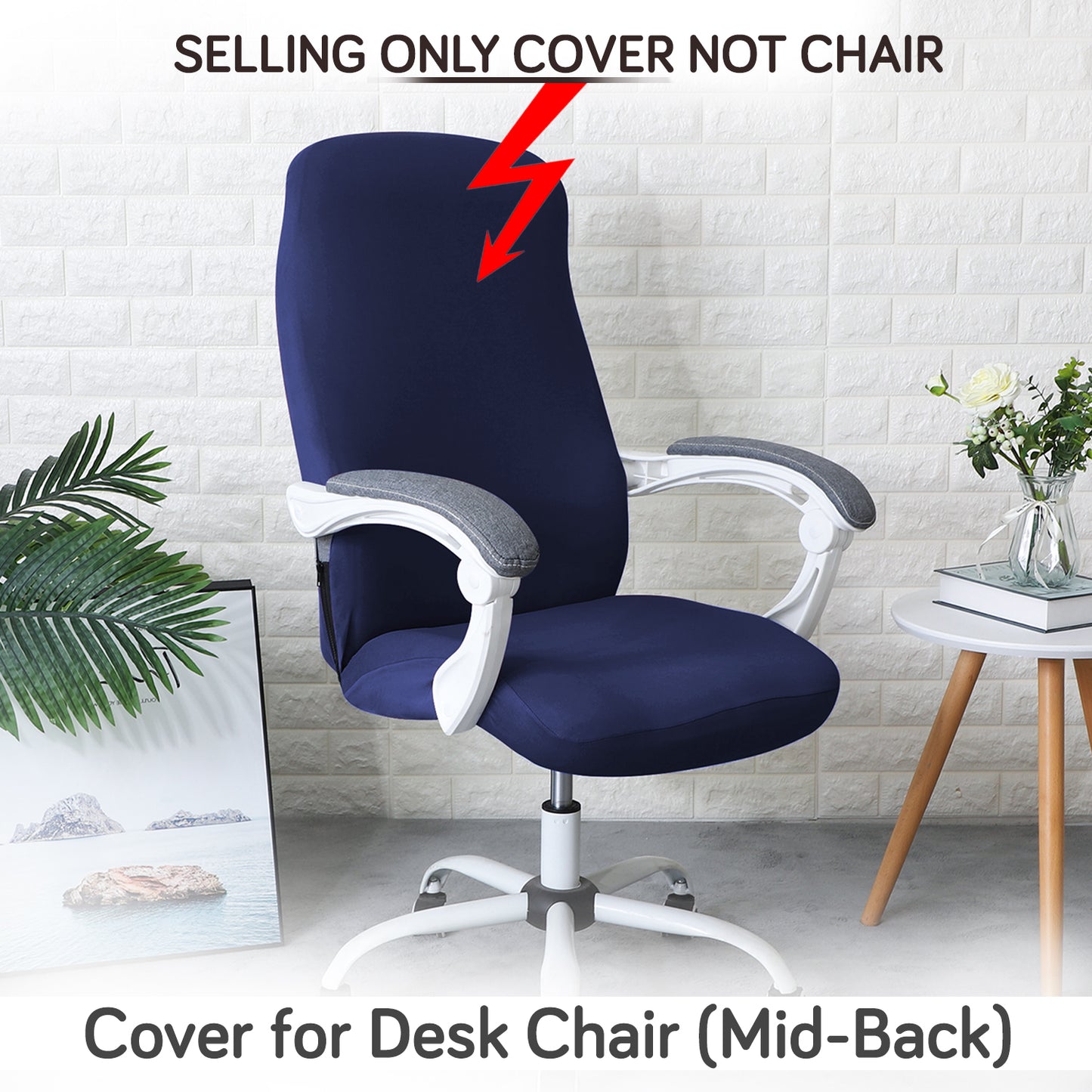 Office Chair Cover for Desk Chair (Mid-Back) – 140 GSM Stretch Fabric – Washable, Durable & Anti-Slip – Fits Mid-Back Office Chairs, Navy Blue