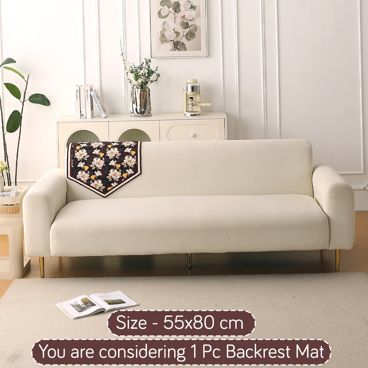 Florentina Series Printed Holland Velvet Sofa Mat - Camellia Brown