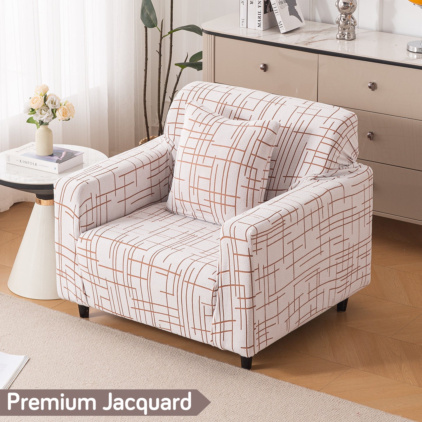 'Crossline Series' Jacquard Sofa Cover 1/2/3/4-seater Fully Covered, Rust Brown