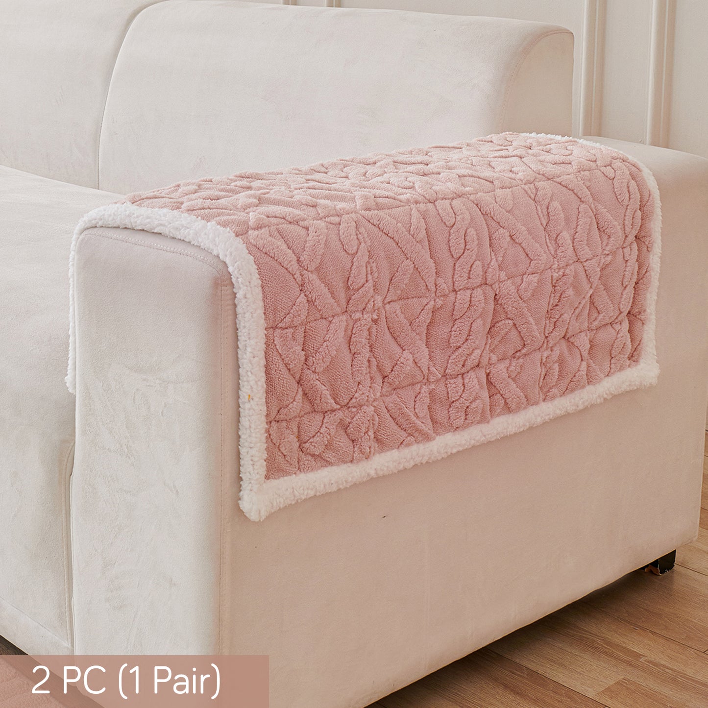 'Italian Caelora' Luxury Jacquard Plush Sofa Cover Mat and Anti-Slip Armrest Covers - Misty Rose