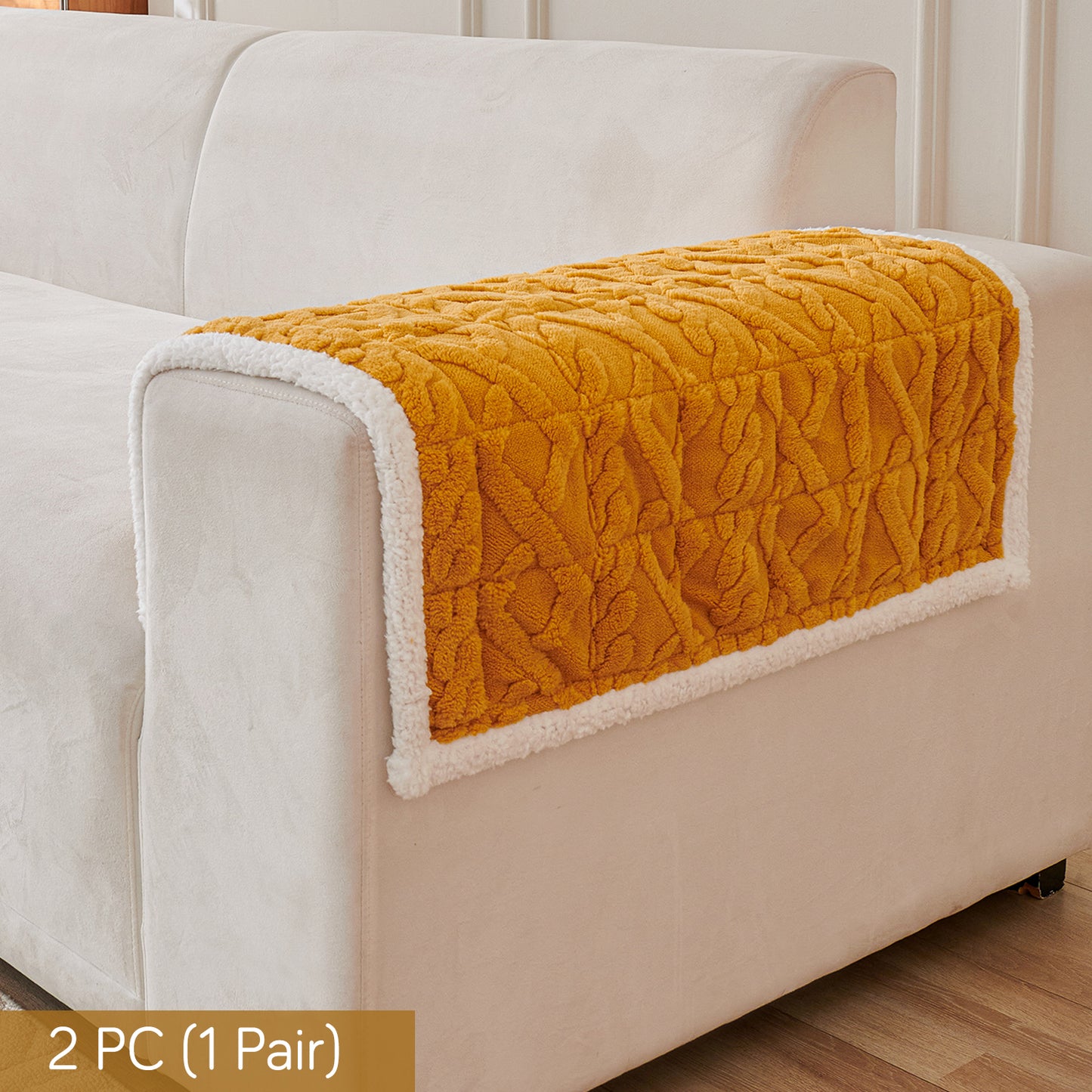 'Italian Caelora' Luxury Jacquard Plush Sofa Cover Mat and Anti-Slip Armrest Covers - Honey Yellow