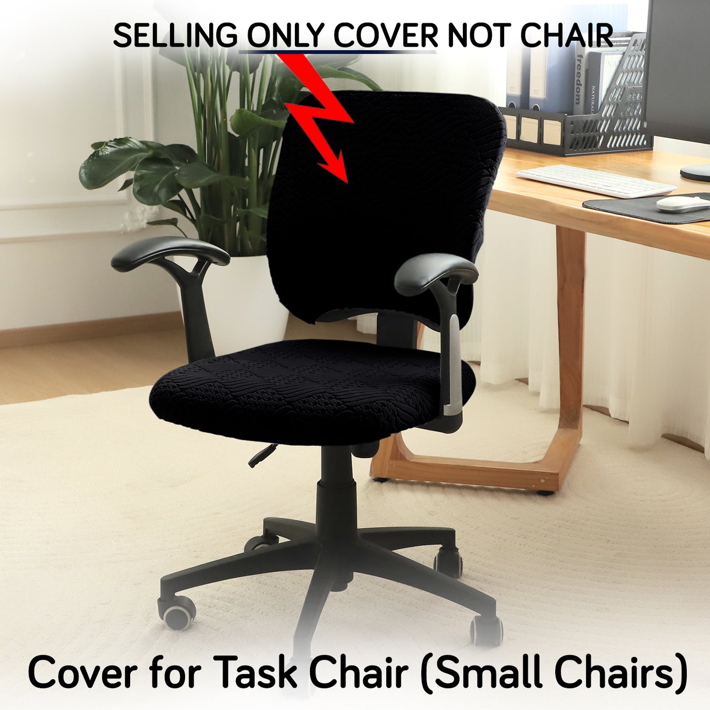 Office Chair Cover for Task Chair – 170 GSM Stretchable Jacquard – Washable & Anti-Slip – Fits Small Office Chairs Without Headrest, Black