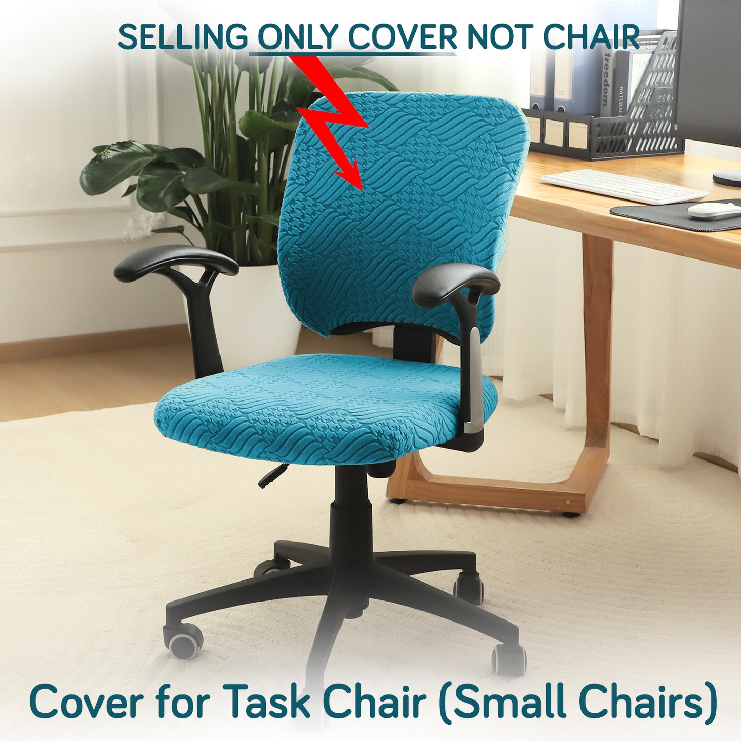 Office Chair Cover for Task Chair – 170 GSM Stretchable Jacquard – Washable & Anti-Slip – Fits Small Office Chairs Without Headrest, Turquoise
