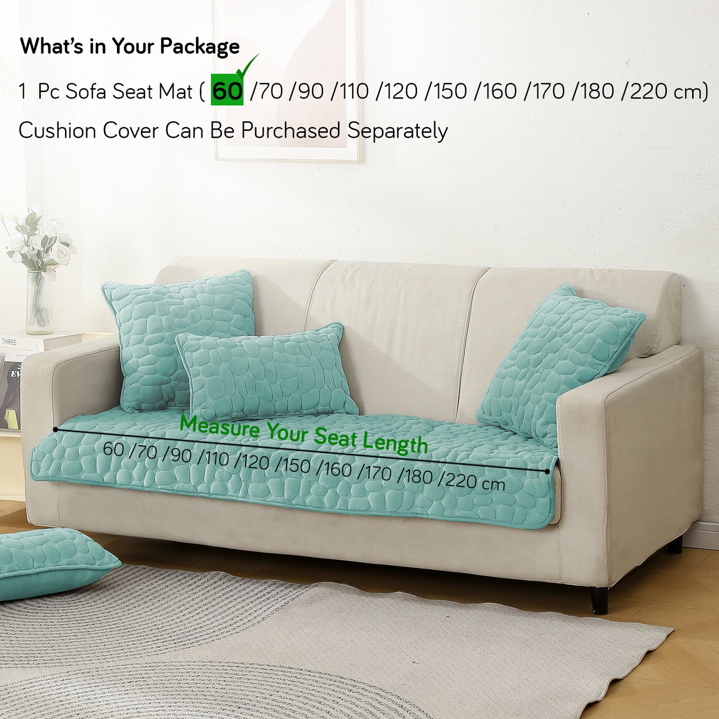 Premium Pebble Milk Velvet Anti Slip Sofa Mat for 1/2/3 Seater, Fog Blue