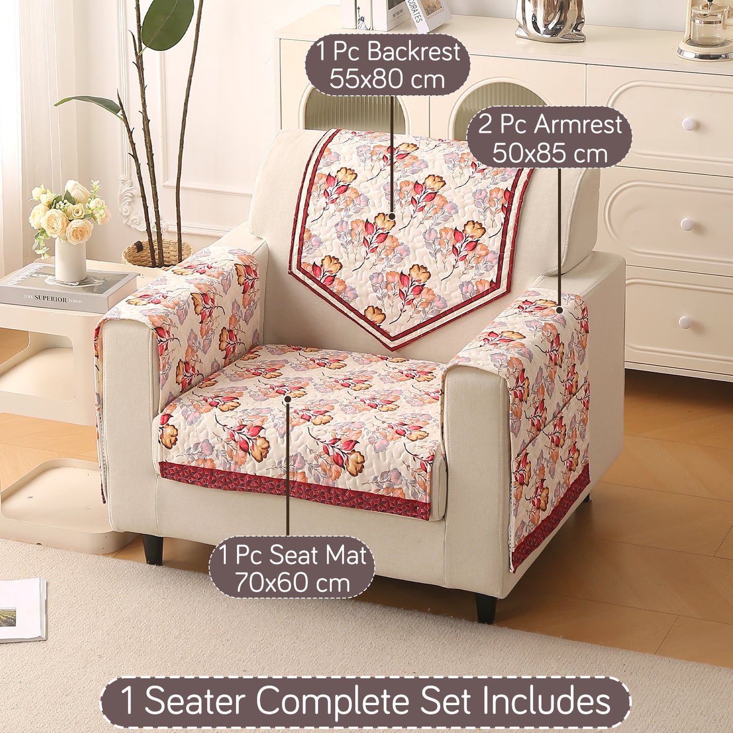 Florentina Series Printed Holland Velvet Sofa Mat - Autumn Cream