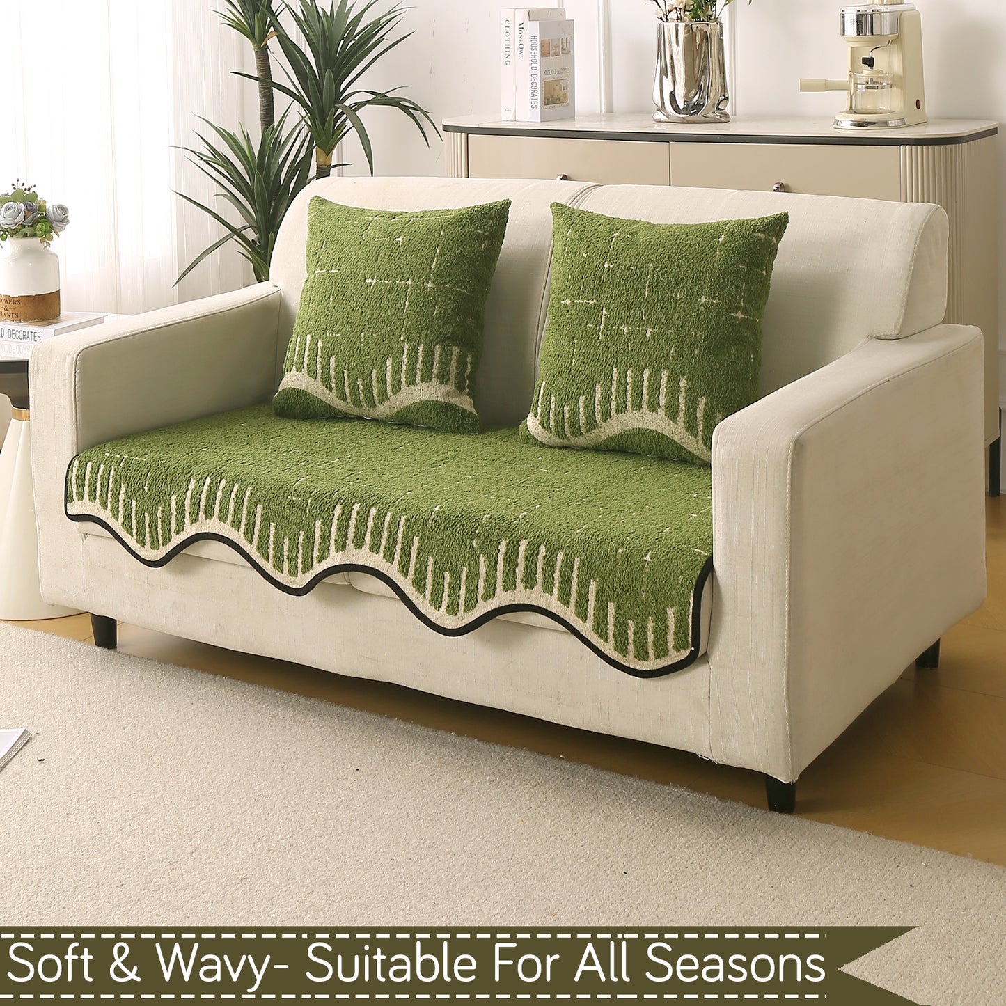 Premium Supple Soft Wavy with Curve Sofa Cover Mat, Green