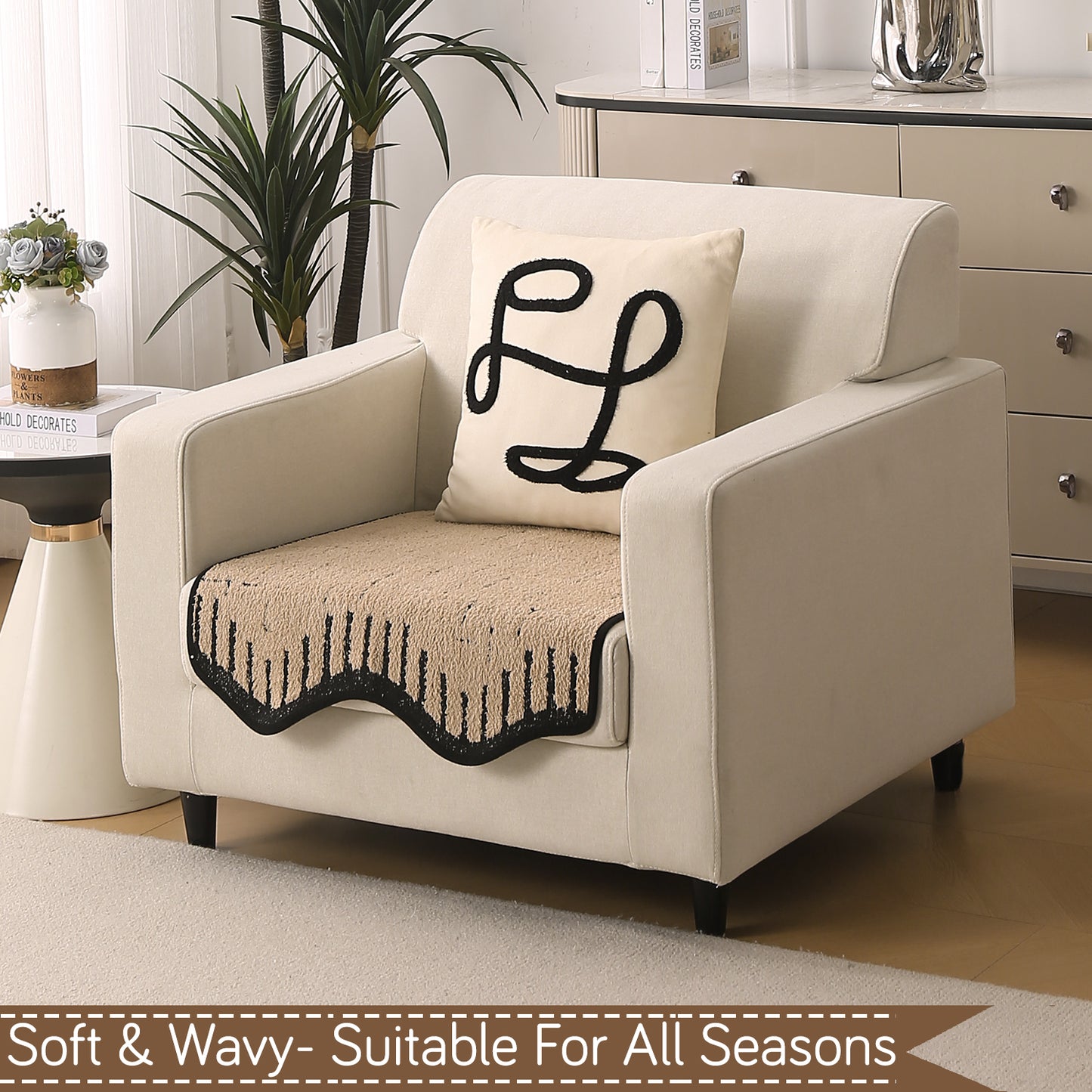 Premium Supple Soft Wavy with Curve Sofa Cover Mat, Brown