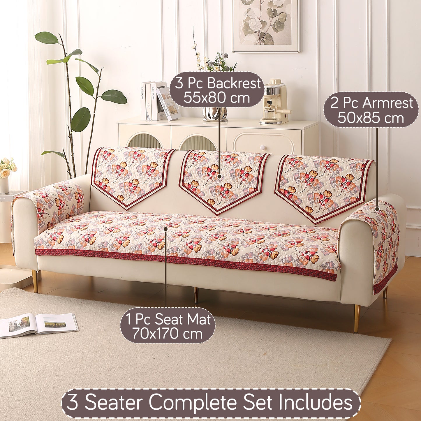 Florentina Series Printed Holland Velvet Sofa Mat - Autumn Cream