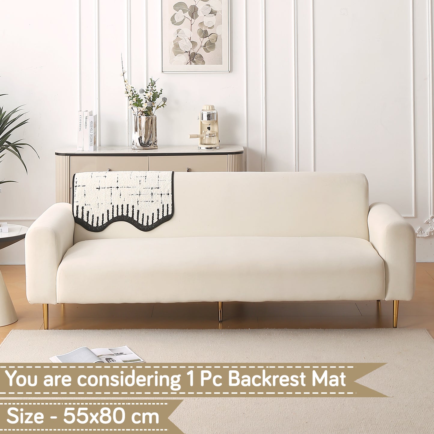 Premium Supple Soft Wavy with Curve Sofa Cover Mat, Off-White