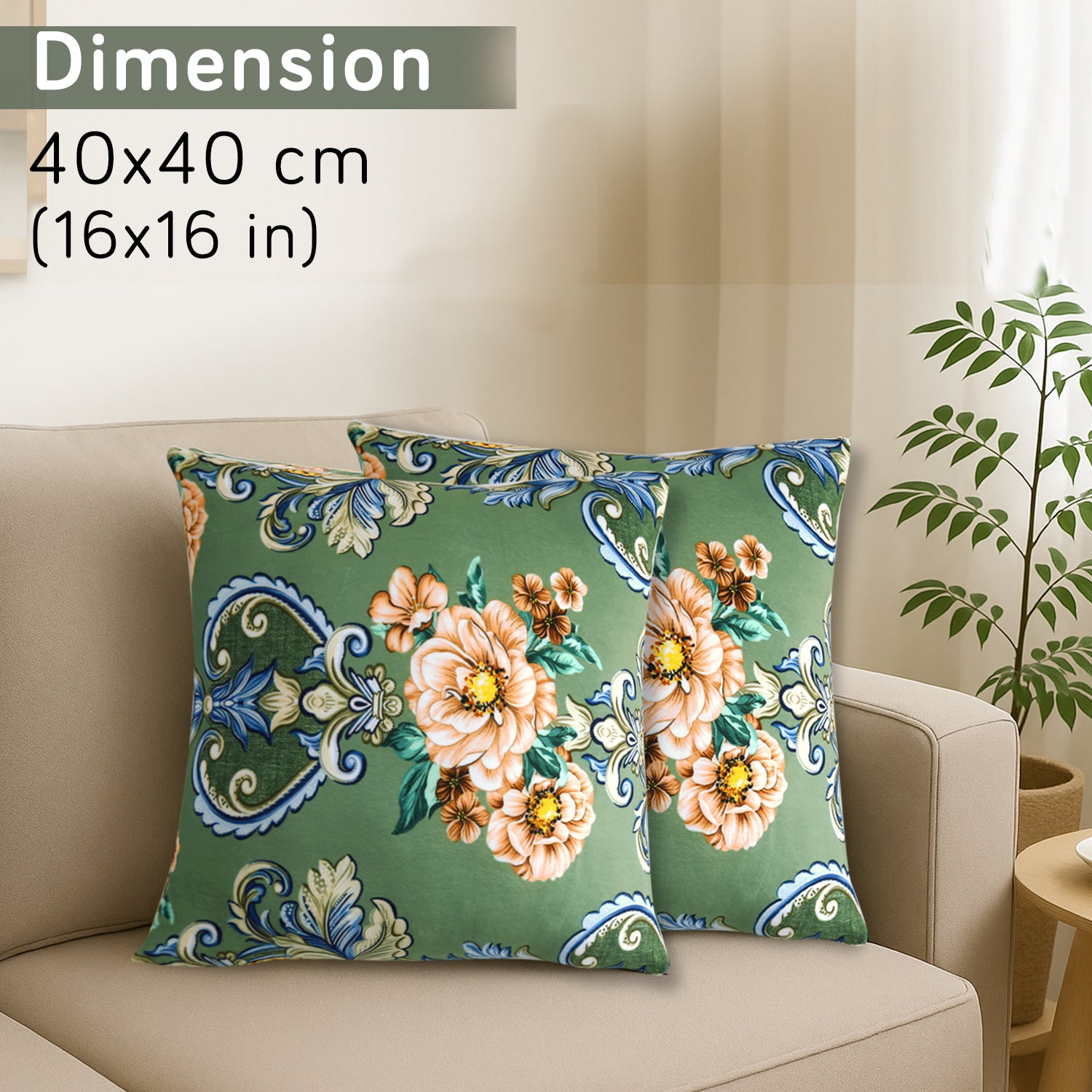 Buy Green Victorian Garden Printed Zippered Velvet Sofa Pillow Covers