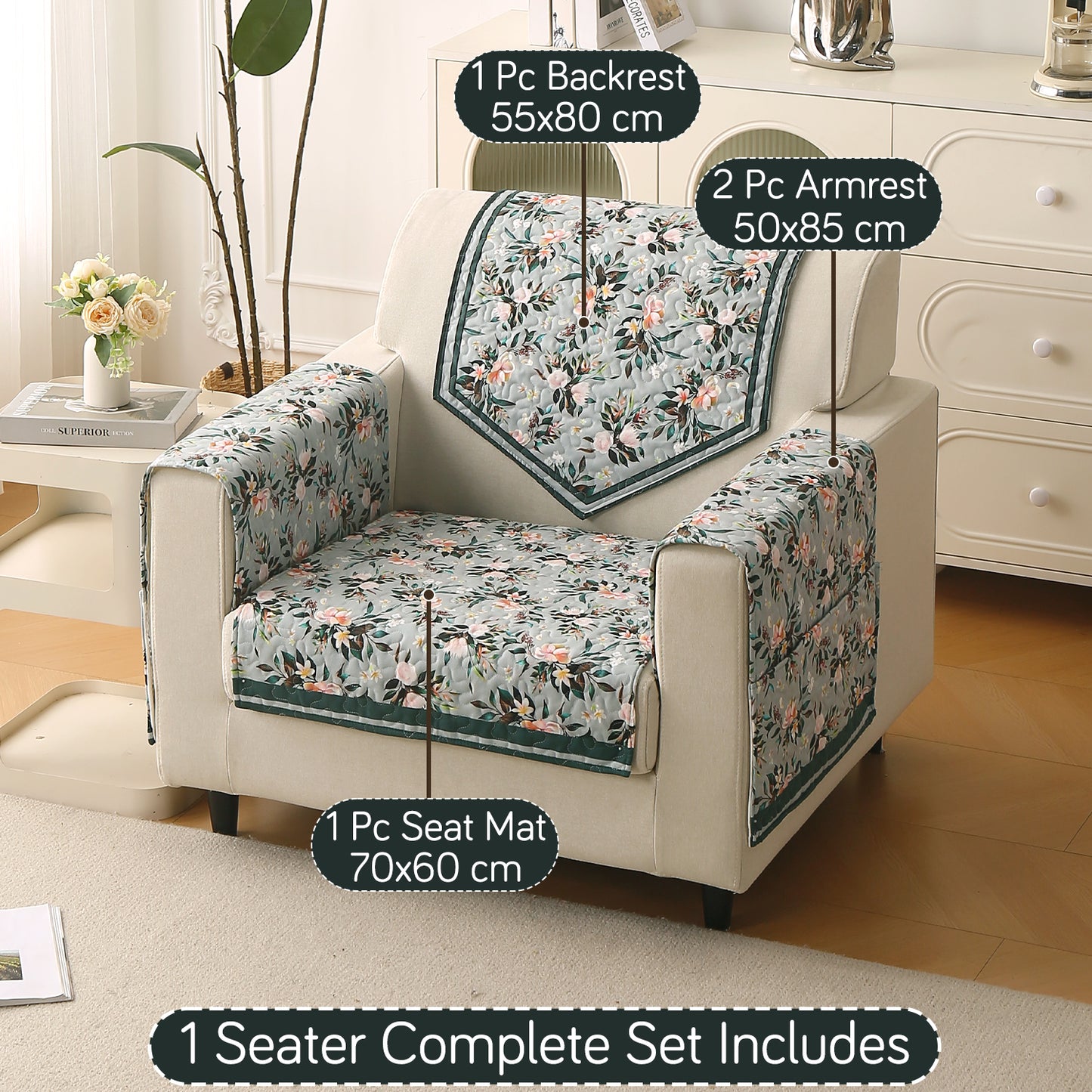 Florentina Series Printed Holland Velvet Sofa Mat - Magnolia Green