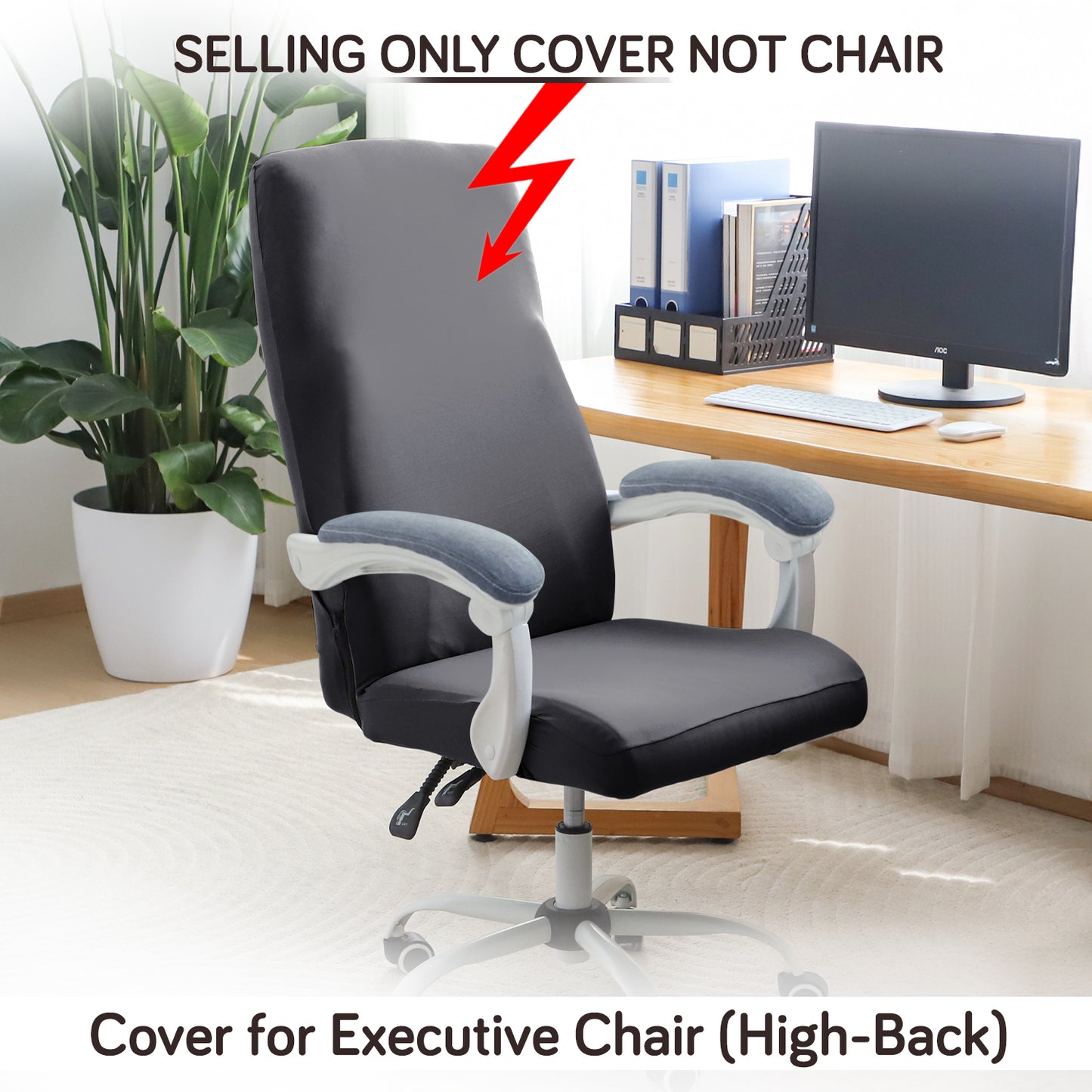 Office Chair Cover for Executive Chair (High-Back) – 140 GSM Stretch Fabric – Washable, Durable & Anti-Slip – Fits High-Back Office Chairs, Grey