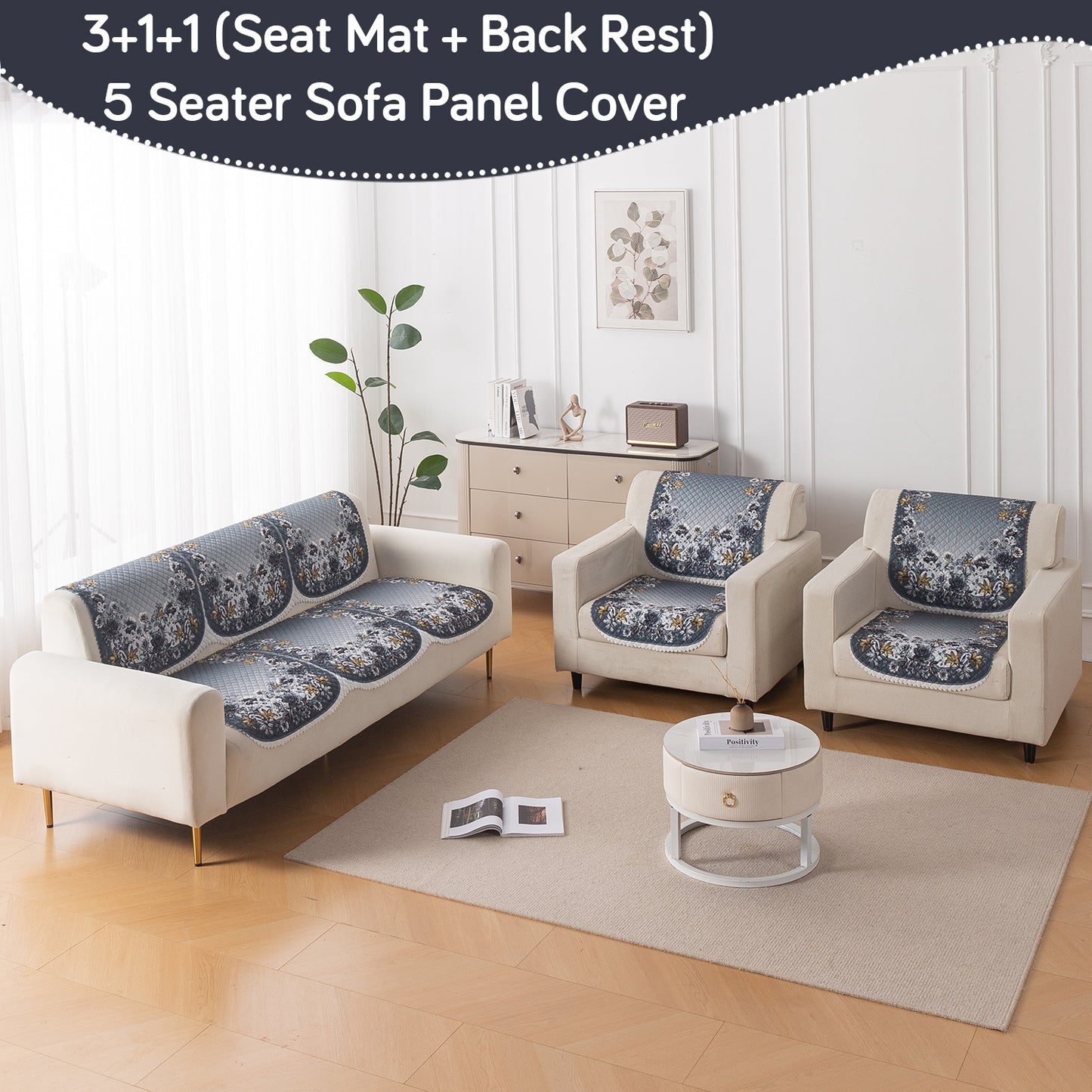 LoomVerse Quilted Sofa Cover Set Washable Sofa Panel for Seat & Back - Blue Belle