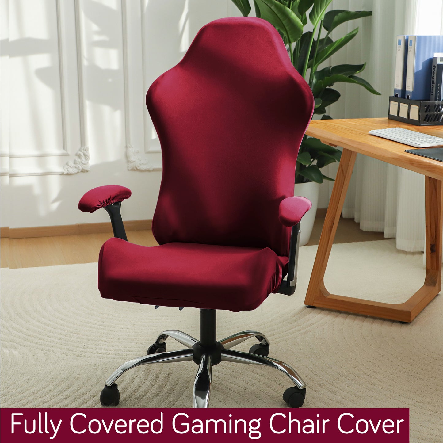 Gaming Chair Cover Stretchable Computer Rotating Chair Seat Covers Slipcover, Burgundy