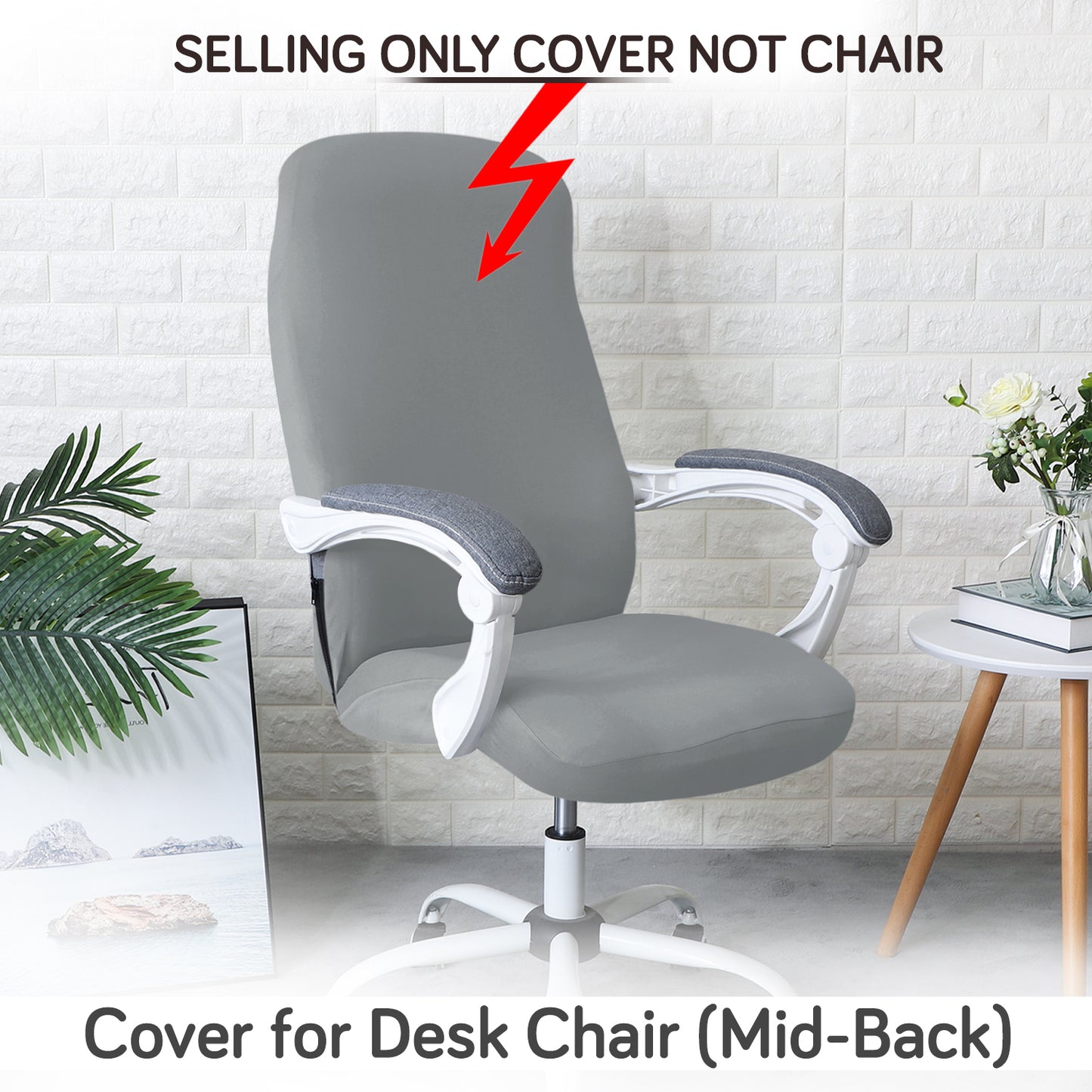 Office Chair Cover for Desk Chair (Mid-Back) – 140 GSM Stretch Fabric – Washable, Durable & Anti-Slip – Fits Mid-Back Office Chairs, Smoke Grey