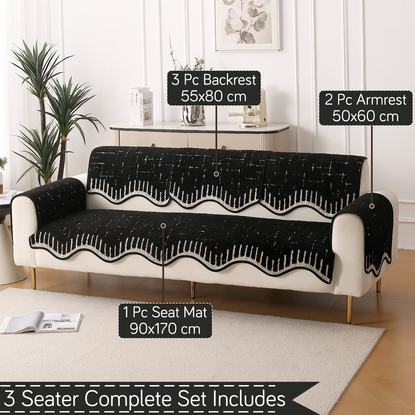 Premium Supple Soft Wavy with Curve Sofa Cover Mat, Black
