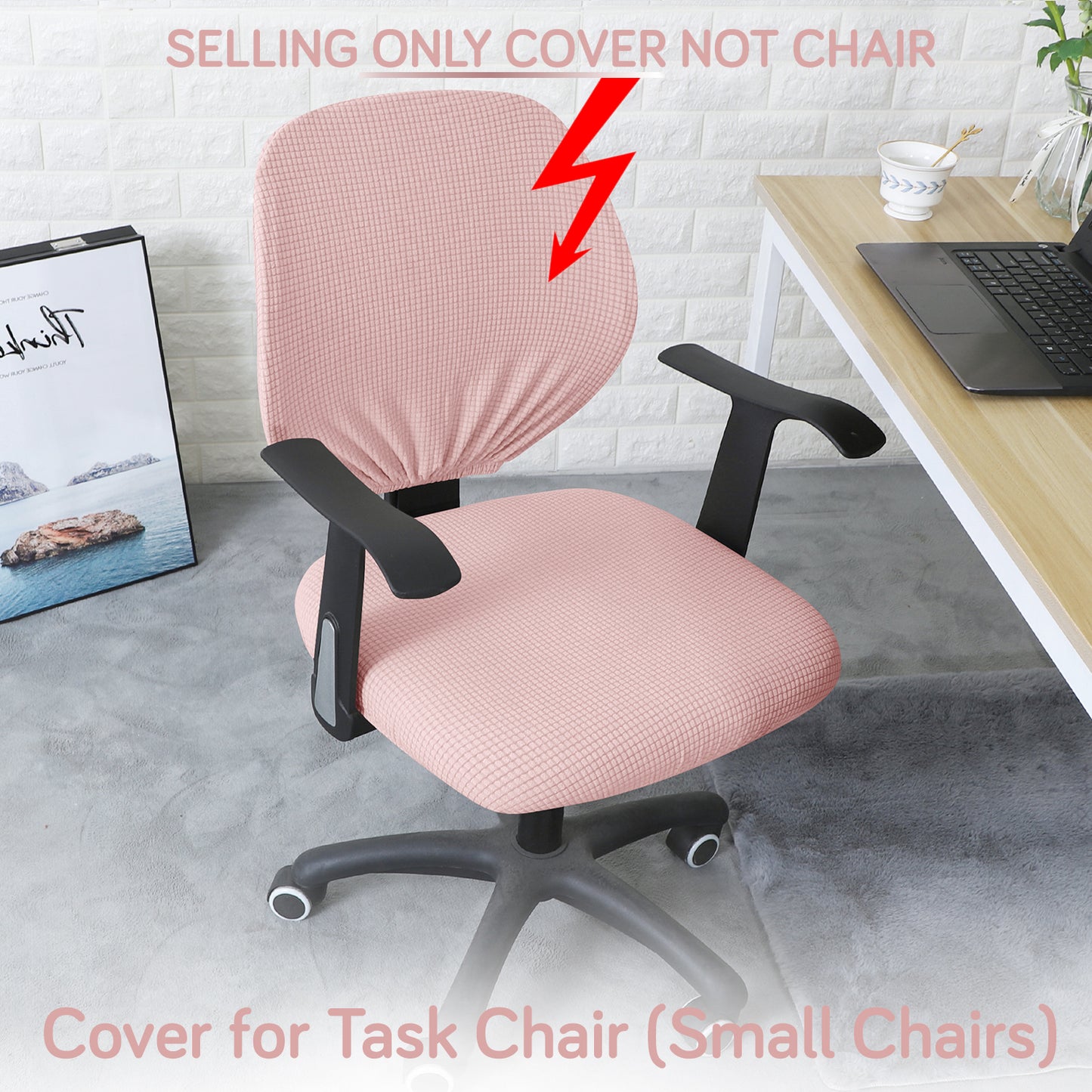 Water Repellent Office Chair Cover for Task Chair – 210 GSM Stretchable Jacquard – Washable & Anti-Slip – Fits Small Office Chairs Without Headrest, Pink