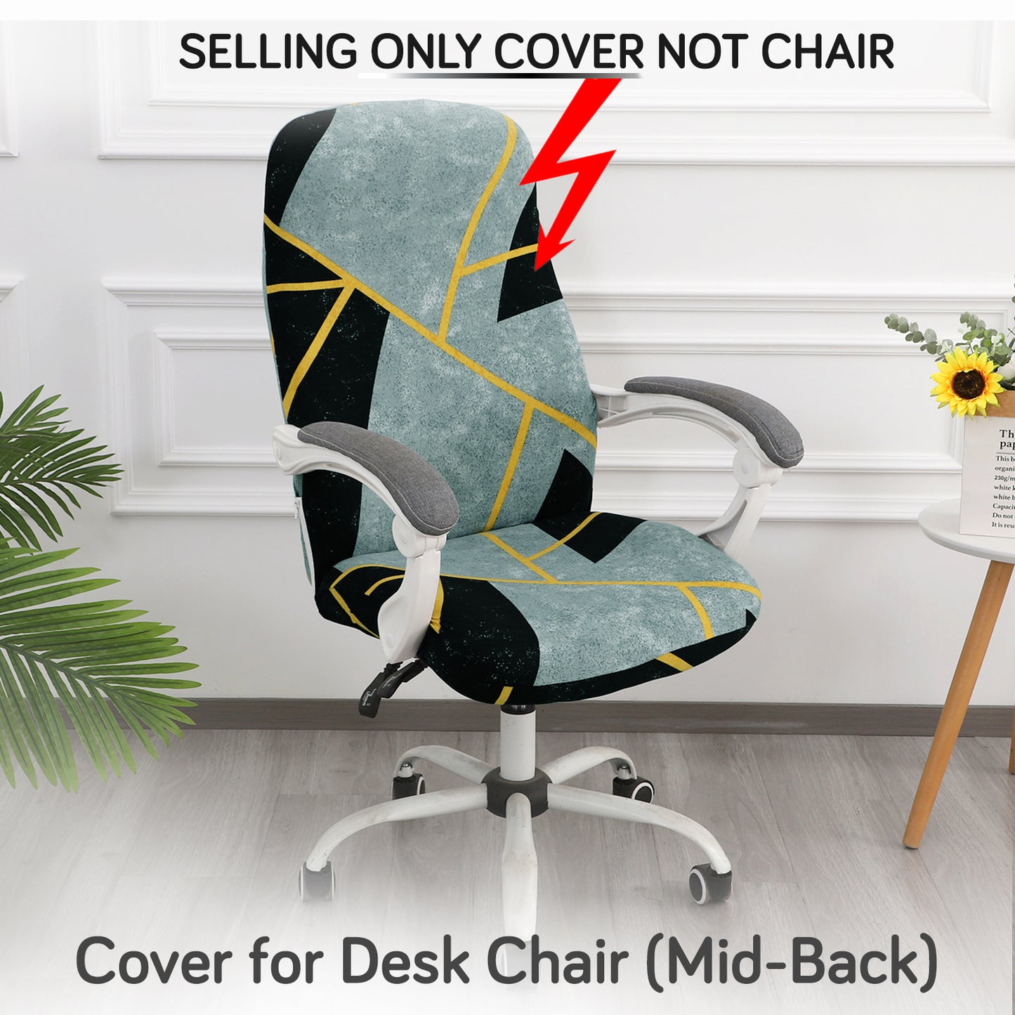 Printed Office Chair Cover for Desk Chair (Mid-Back) – 140 GSM Stretch Fabric – Washable & Anti-Slip – Fits Mid-Back Office Chairs, Multicolor Abstract Geometry - Medium