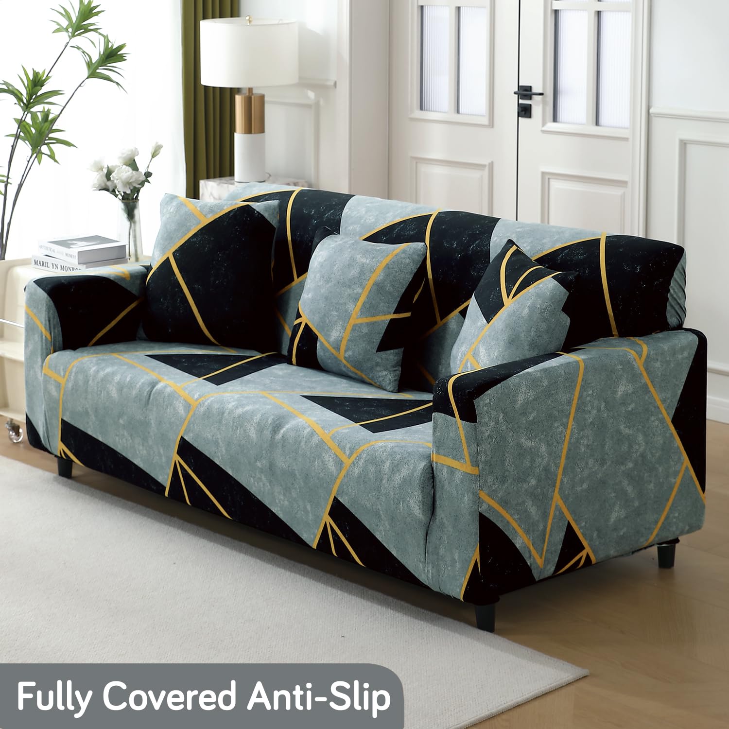 Abstract Geometry Print elastic 3 seater sofa covers