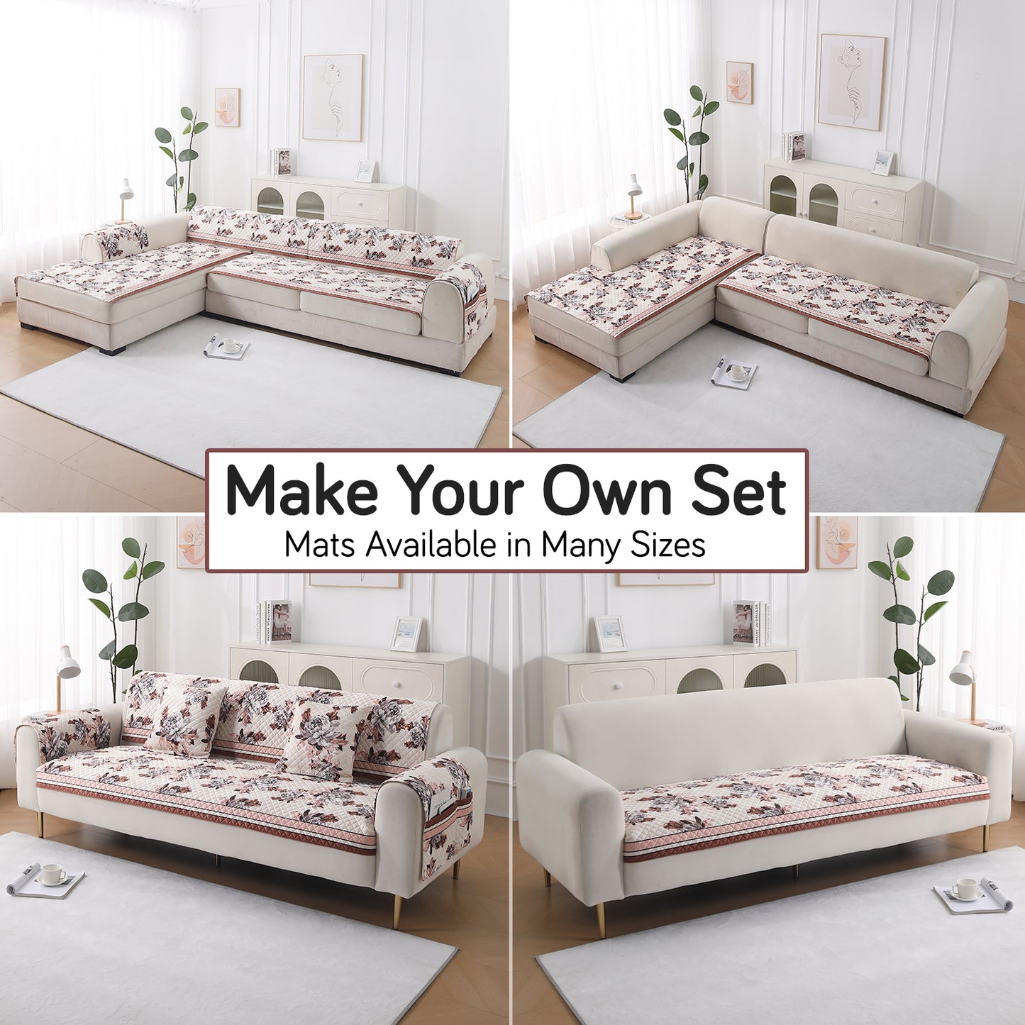 LiefNest Holland Velvet Sofa Cover Mat with Foam Filling - Chrysanthemum Bloom Soft Beige