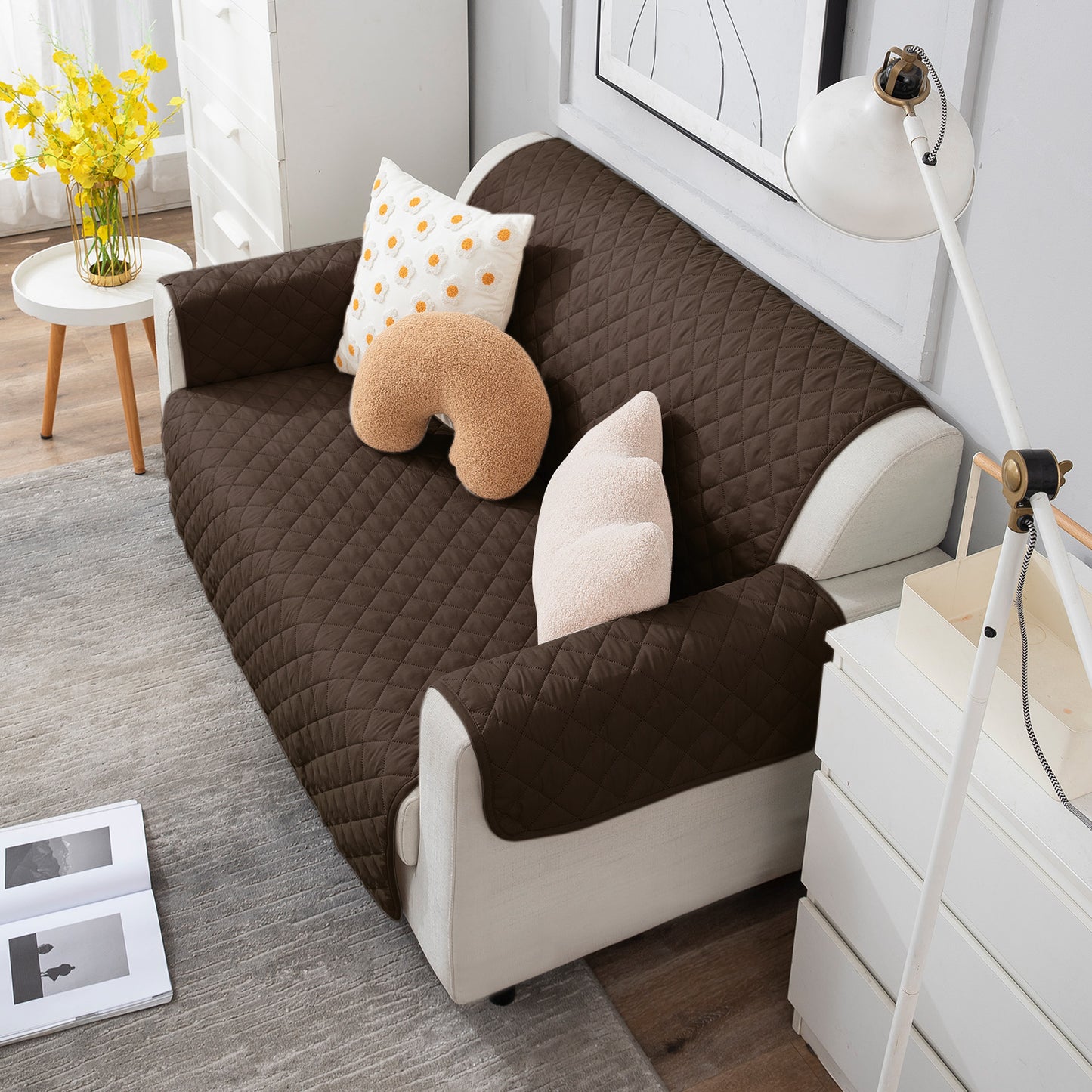 Quilted Polyester Sofa Cover Mat Pet Friendly, Chocolate Brown
