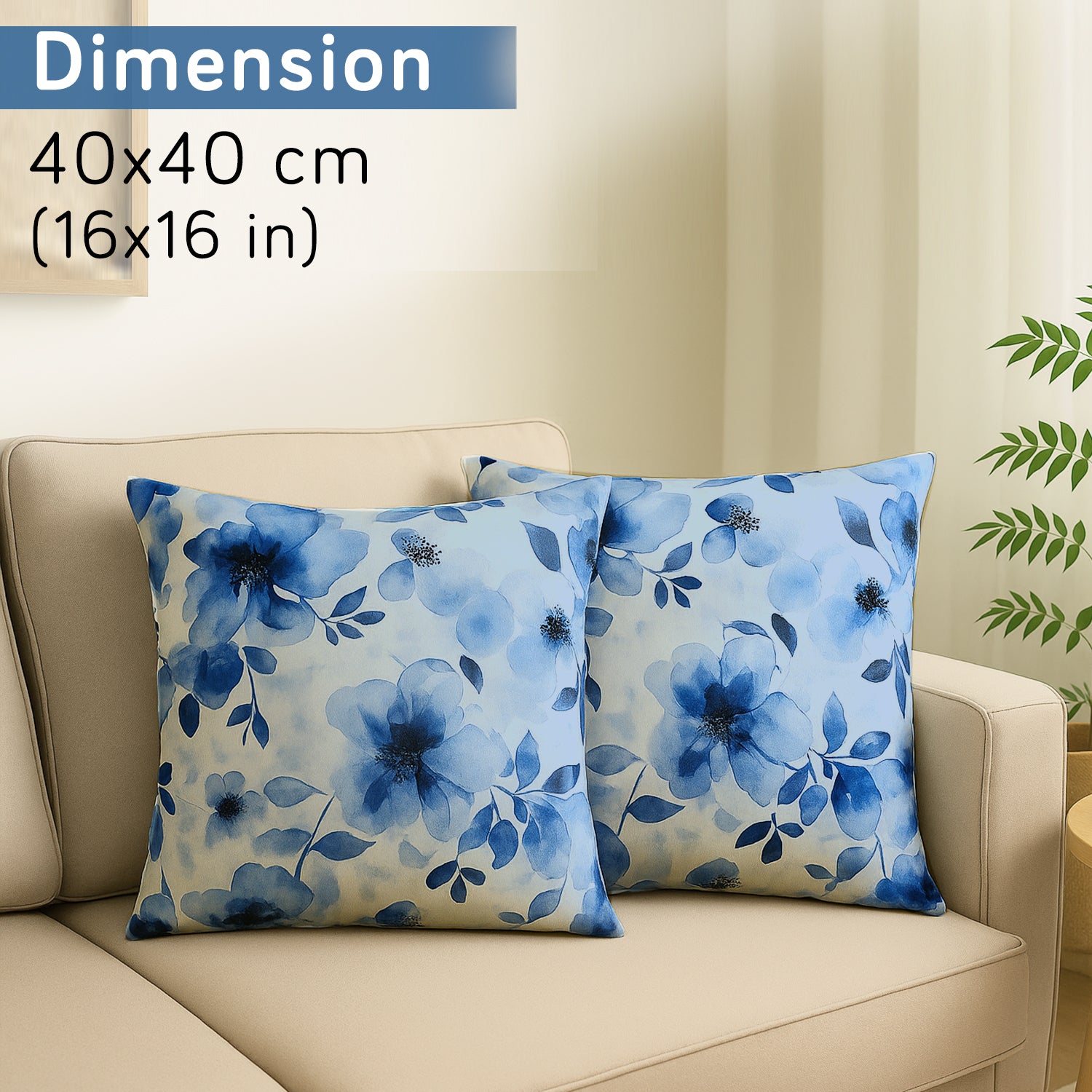 Buy Blue Azure Botanical Printed Zippered Velvet Sofa Cushion Covers