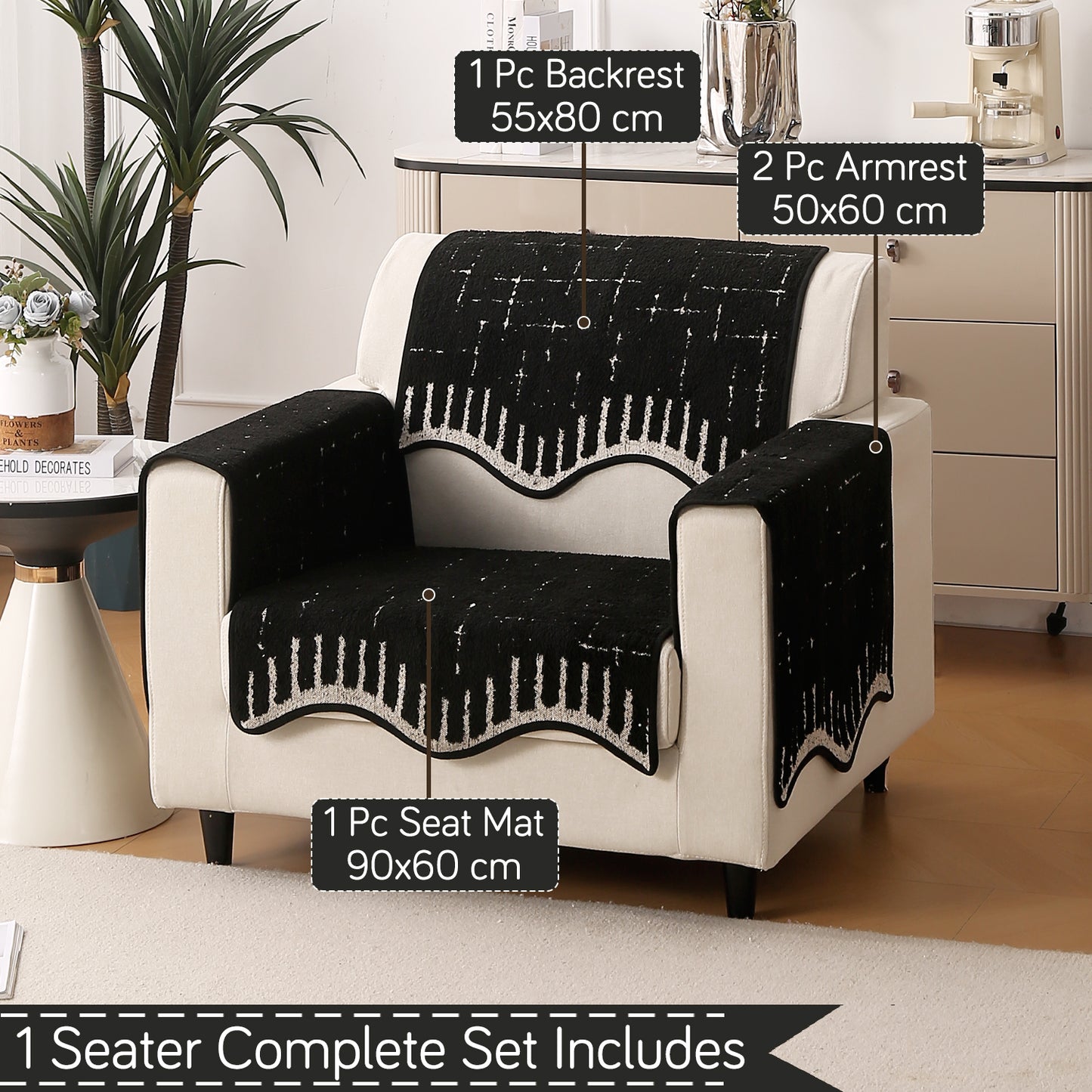 Premium Supple Soft Wavy with Curve Sofa Cover Mat, Black