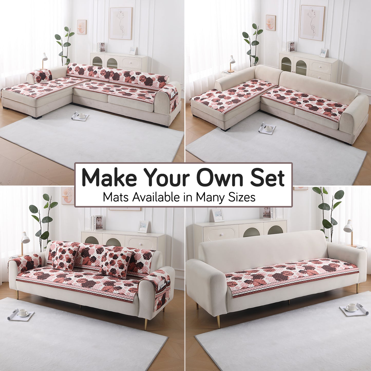 LiefNest Holland Velvet Sofa Cover Mat with Foam Filling - Geometric Hexagon Cider