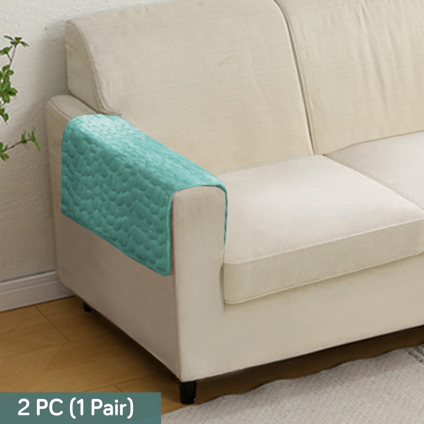 Pebble Milk Velvet Luxurious Set of 2 Sofa Armrest Covers, Fog Blue