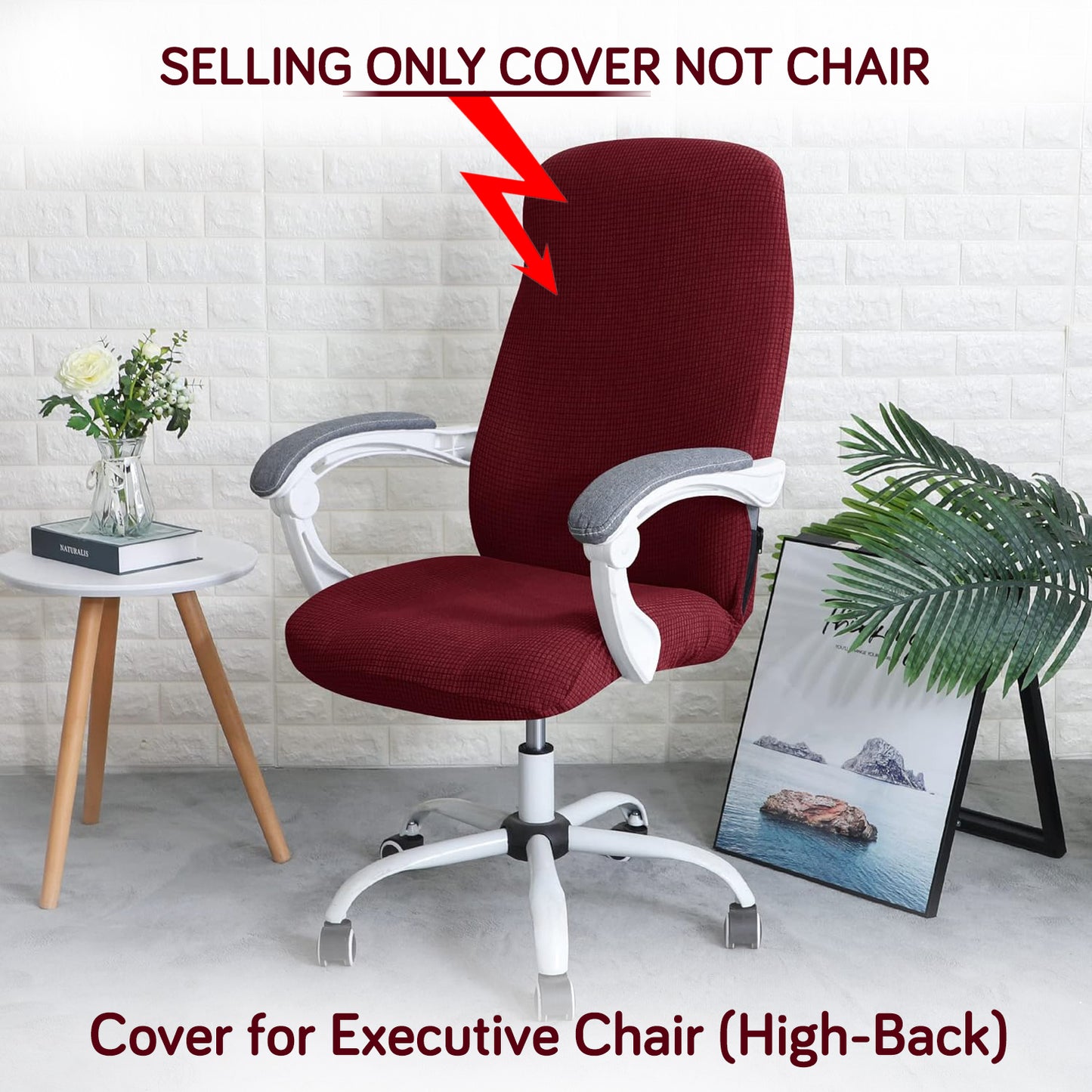 Water Repellent Office Chair Cover for Desk Chair (Mid-Back) – 210 GSM Stretch Jacquard – Washable, Durable & Anti-Slip – Fits Mid-Back Office Chairs, Burgundy