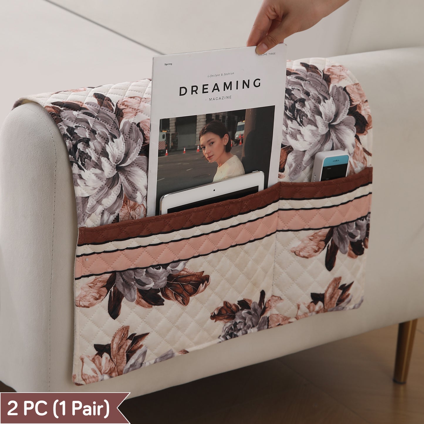 LiefNest Holland Velvet Sofa Cover Mat with Foam Filling - Chrysanthemum Bloom Soft Beige