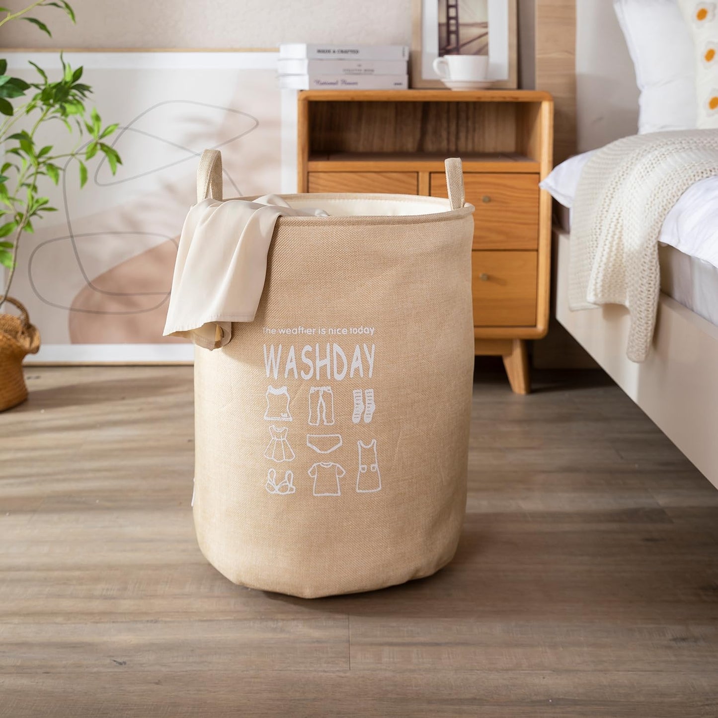 Folding Laundry Basket for Clothes, 43L - Beige