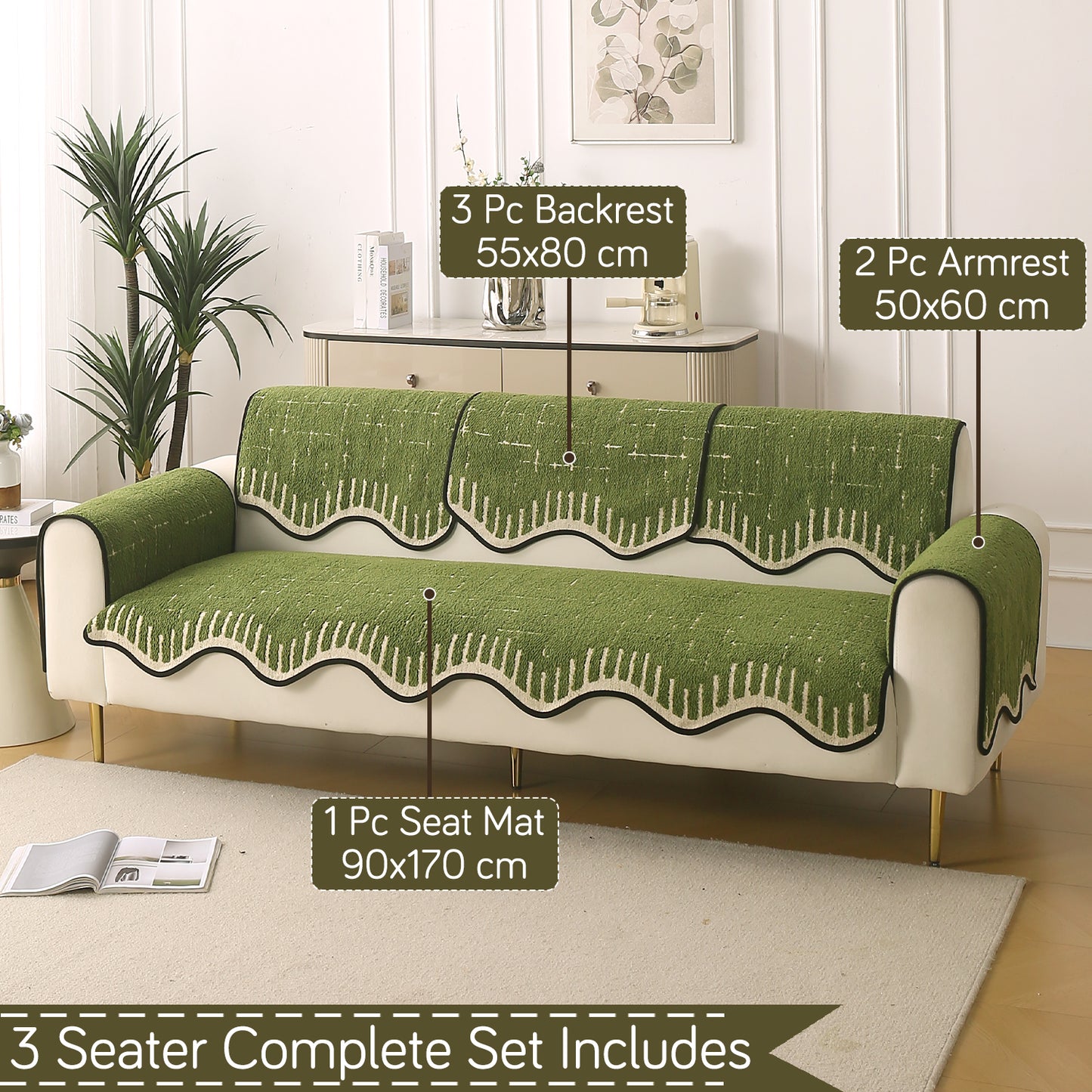 Premium Supple Soft Wavy with Curve Sofa Cover Mat, Green