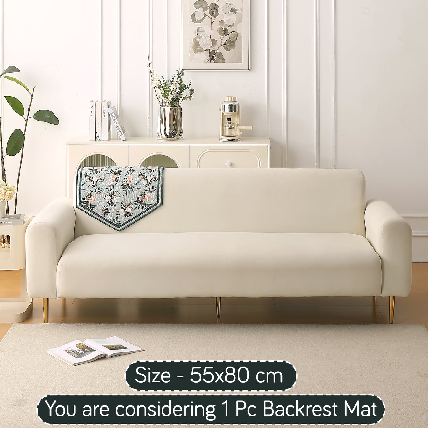 Florentina Series Printed Holland Velvet Sofa Mat - Magnolia Green