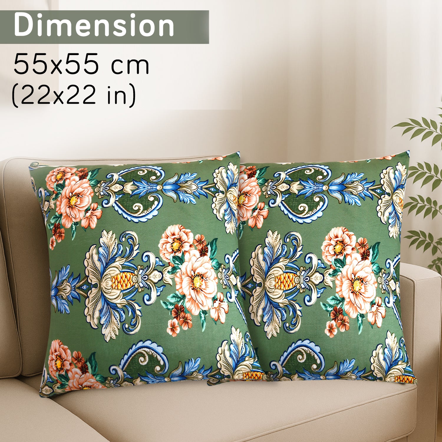 Buy Green Victorian Garden Printed Zippered Velvet Sofa Cushion Covers
